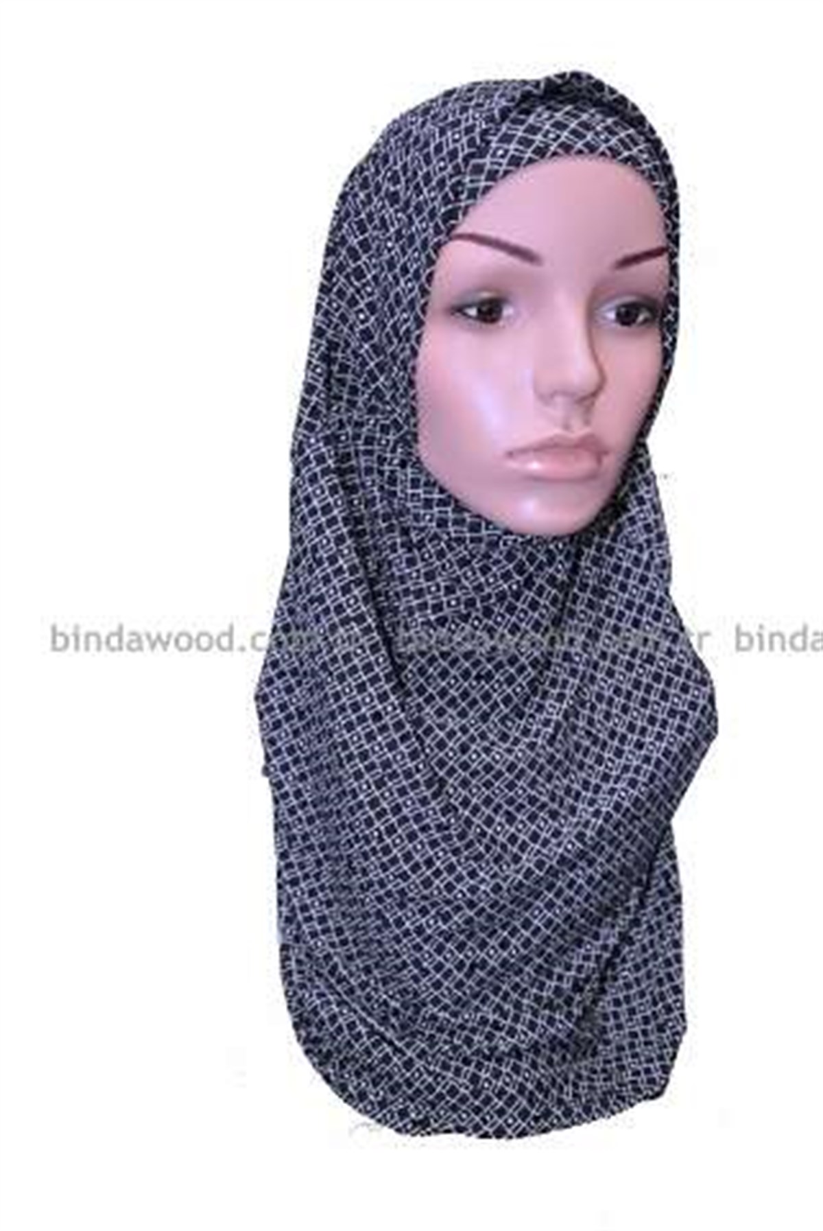 Desenli Siyah Gri Pratik Eşarp