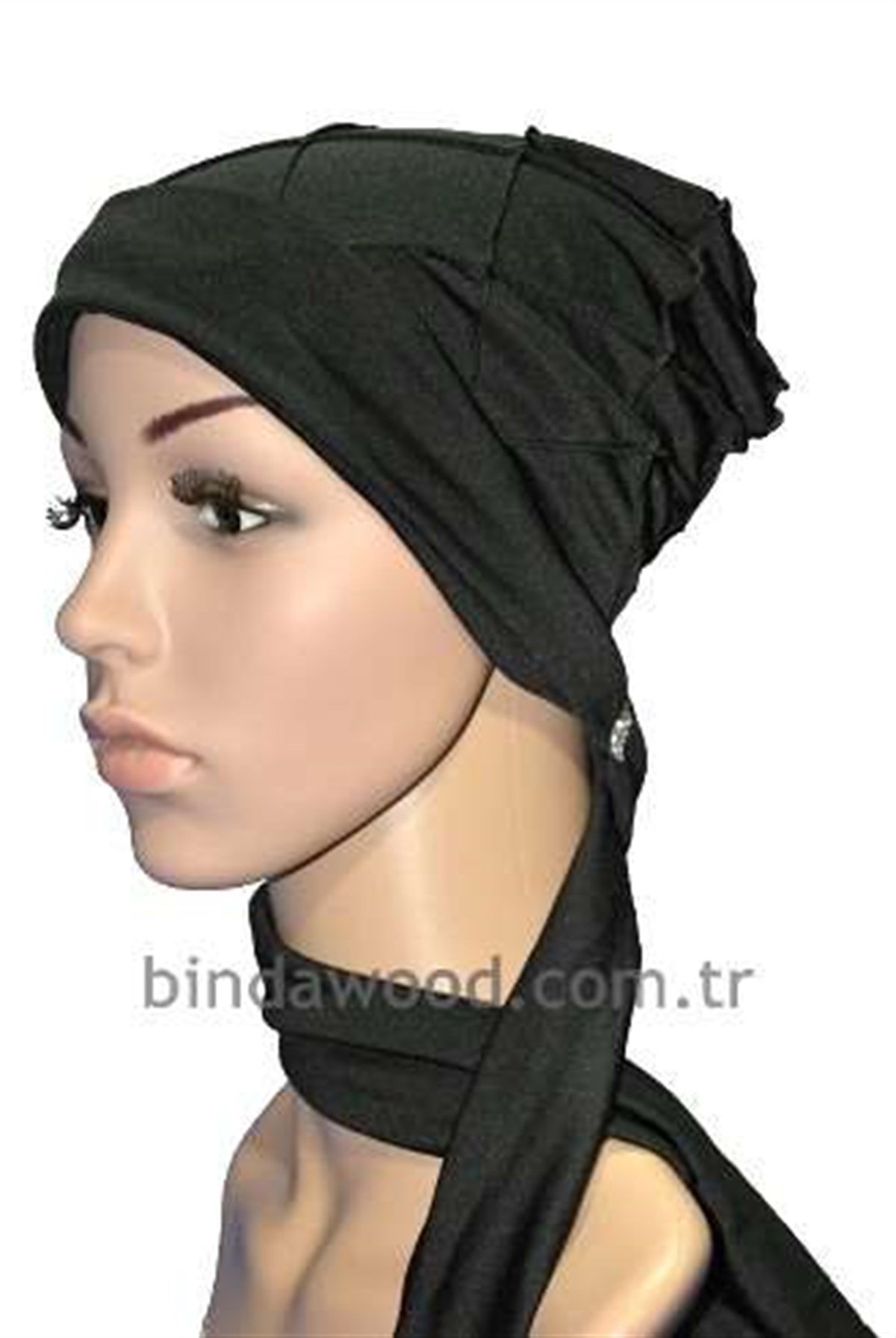 Düz Siyah Abiye Fularlı Türban