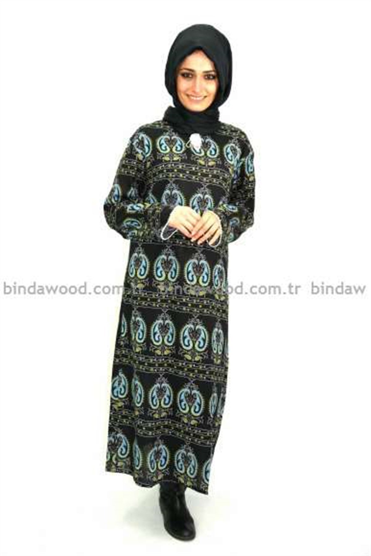 Elbise Pamuklu Siyah Mavi