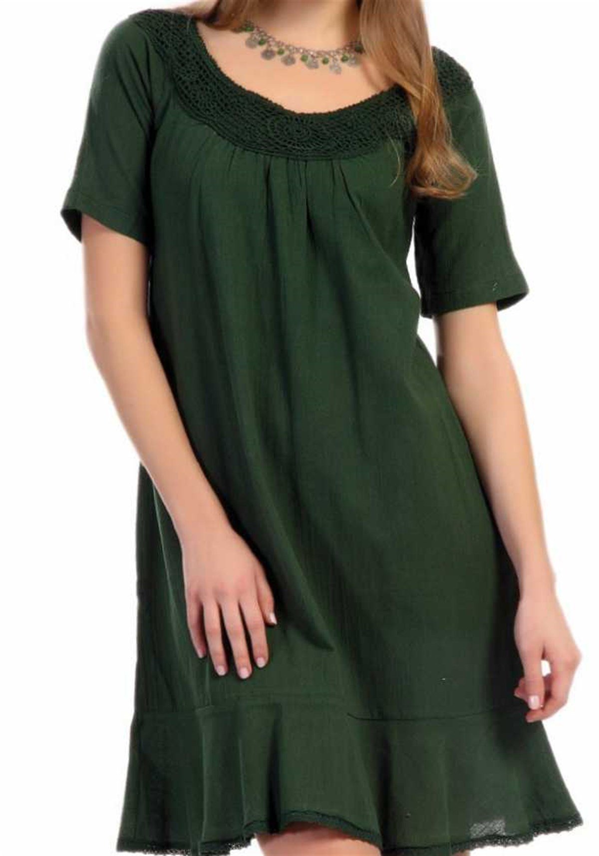 Elbise Yarım Kol Bebe Yaka Diz Üstü