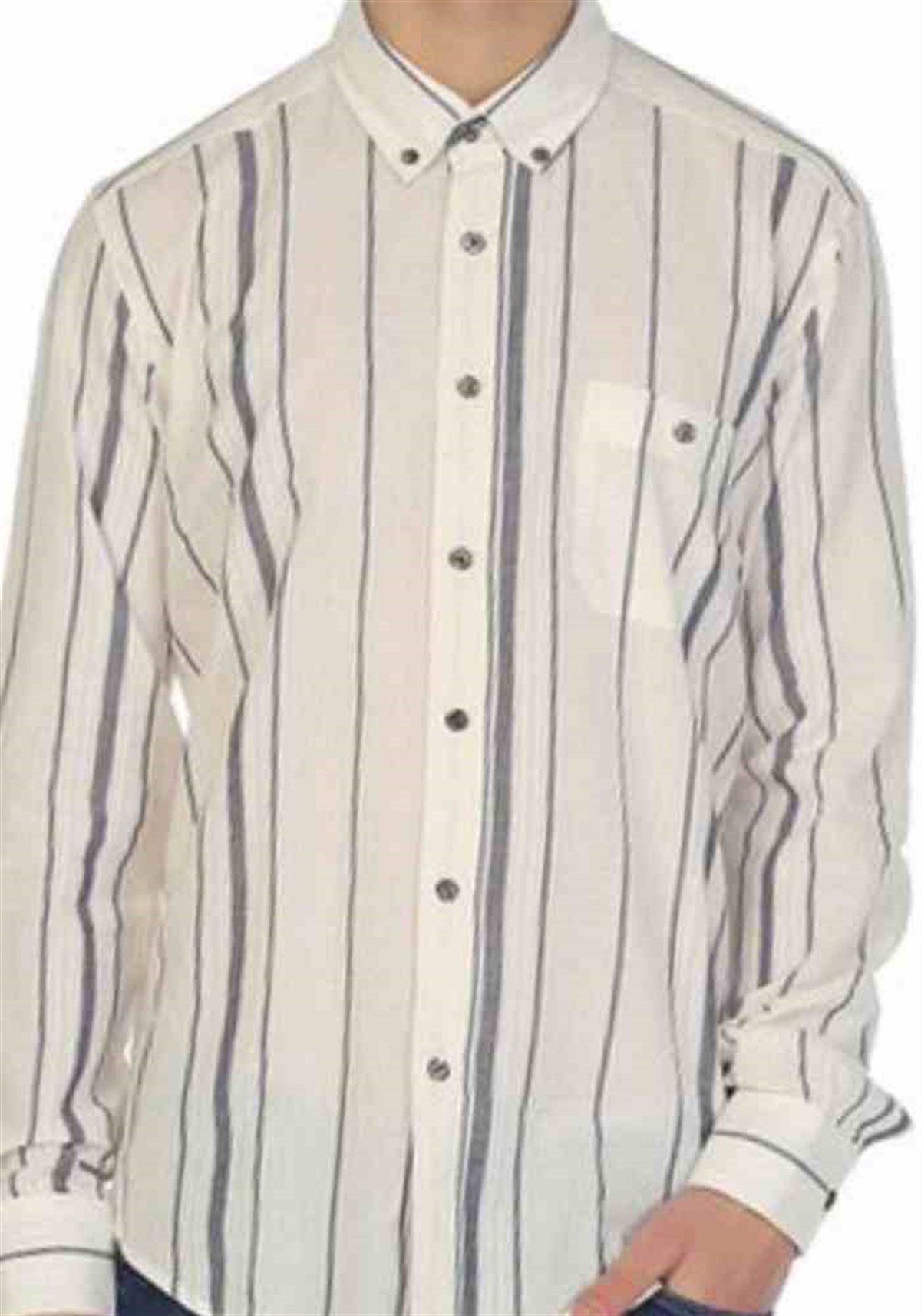 Gri Çizgili Uzun Kol Gömlek