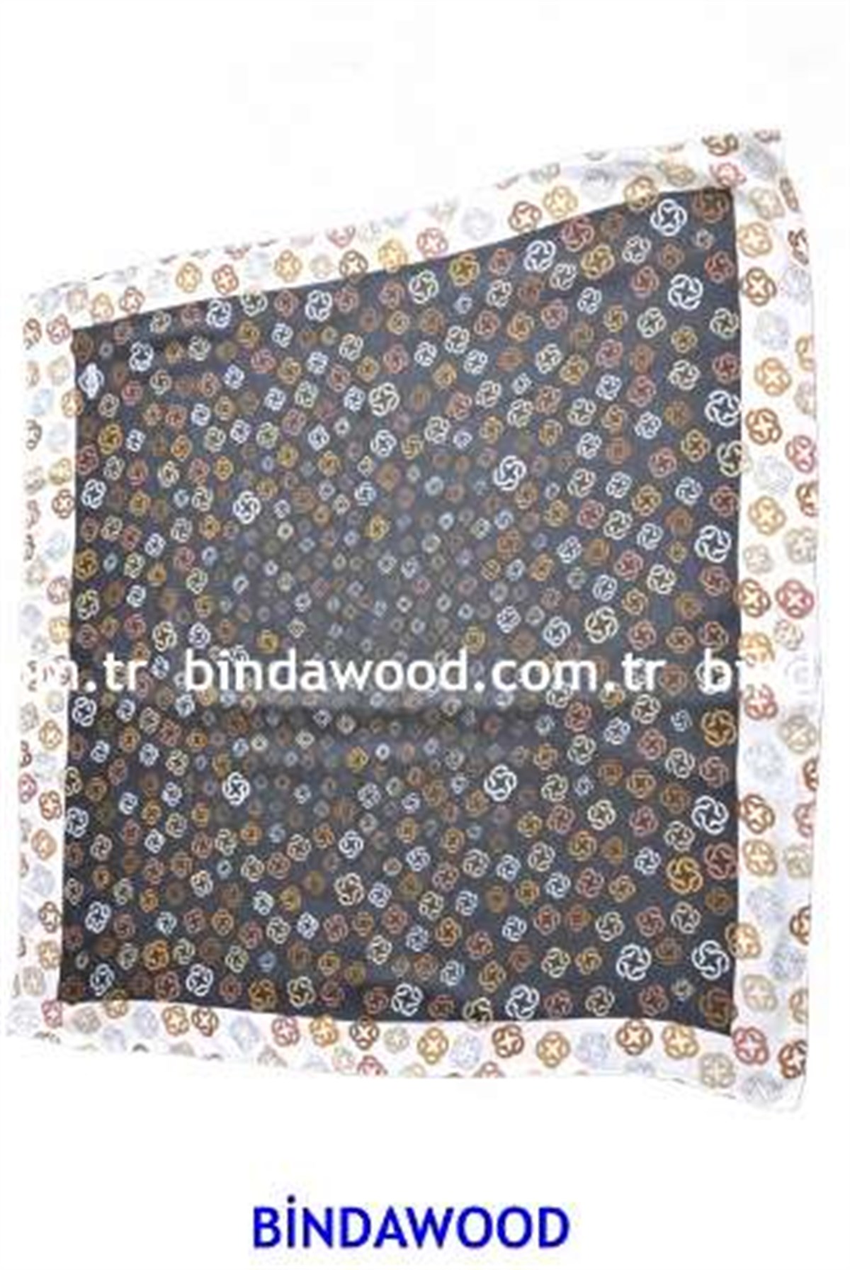 Başörtü Tesettür Eşarp Yazma Bej Siyah Desenli