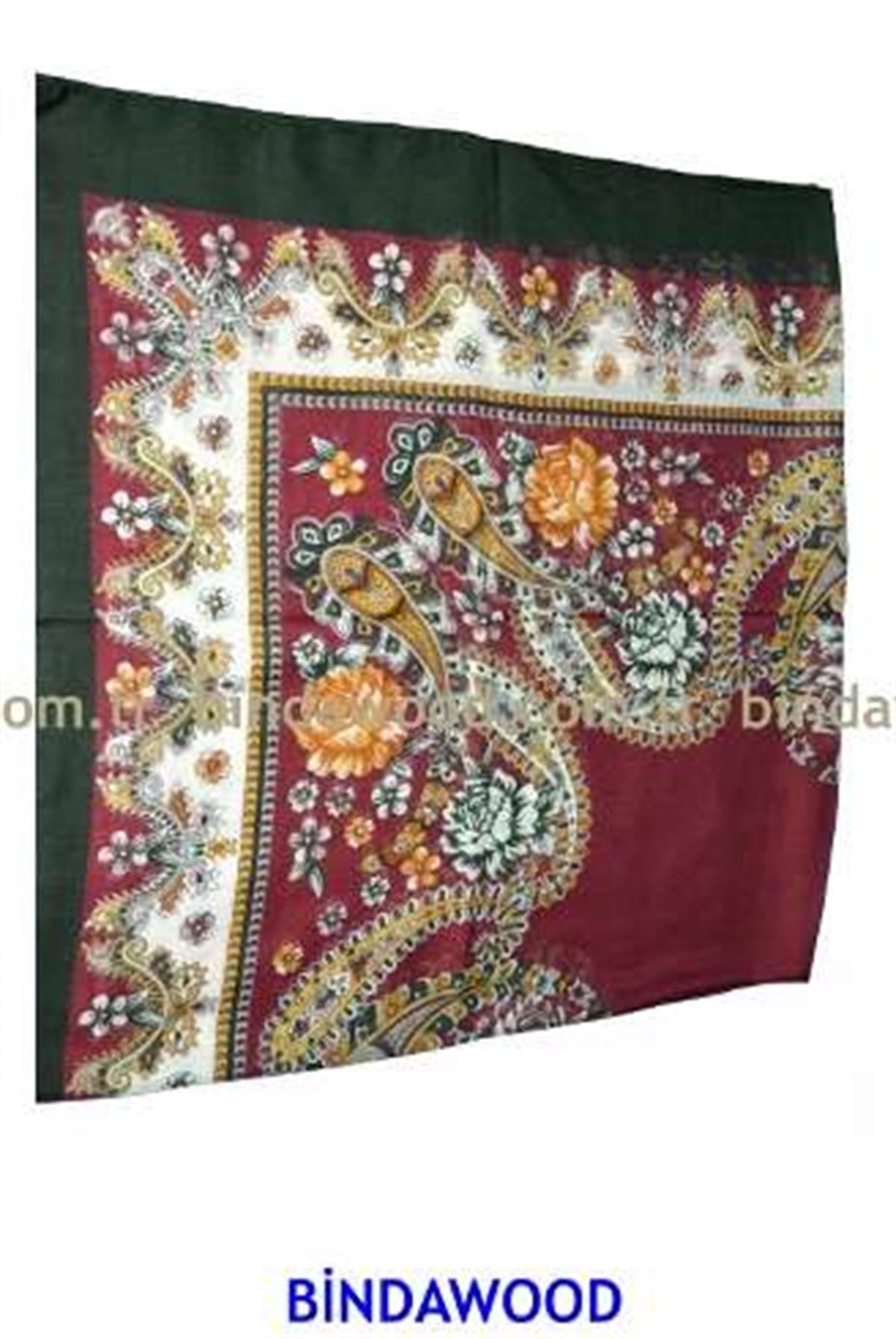 Başörtü Tesettür Eşarp Yazma Bordo Siyah Desenli