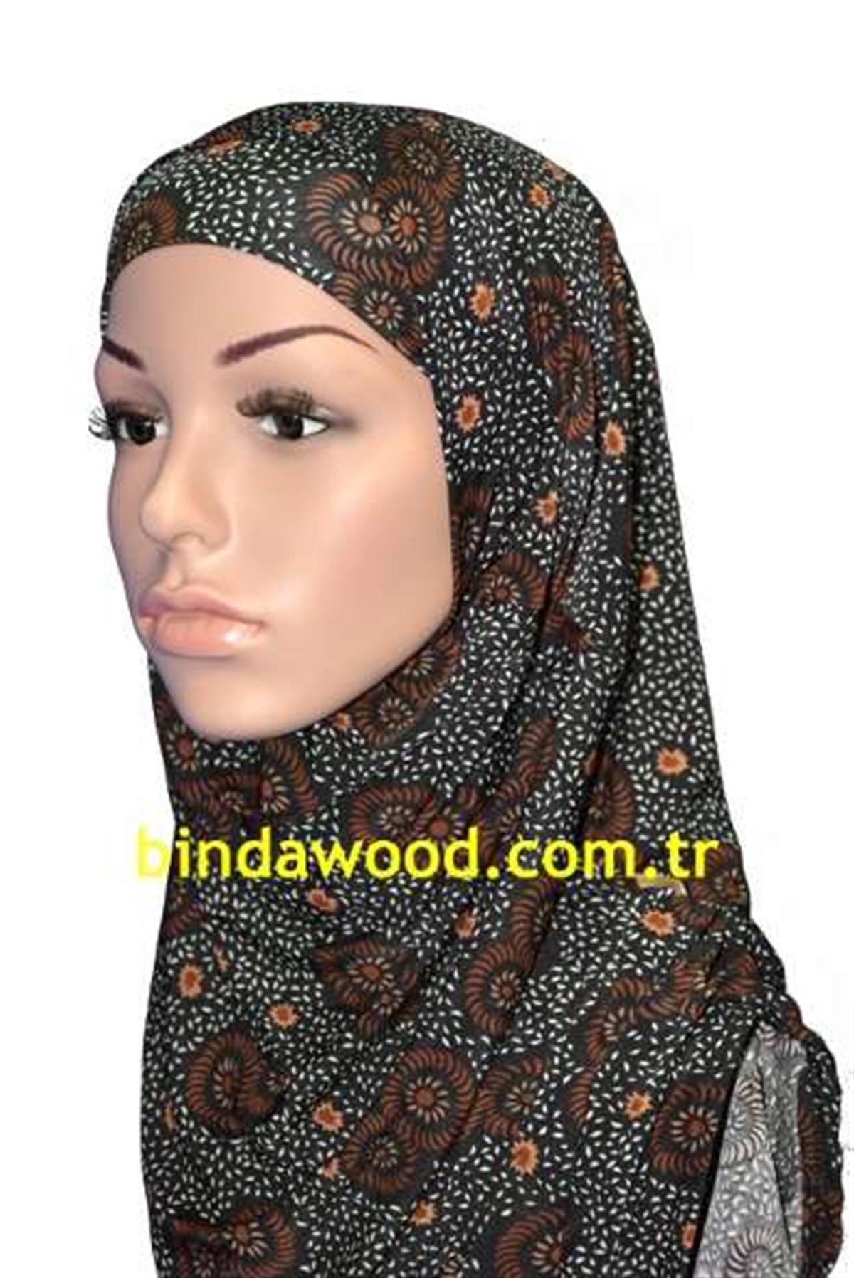 Etnik Desen Kahve Beyaz Pratik Eşarp