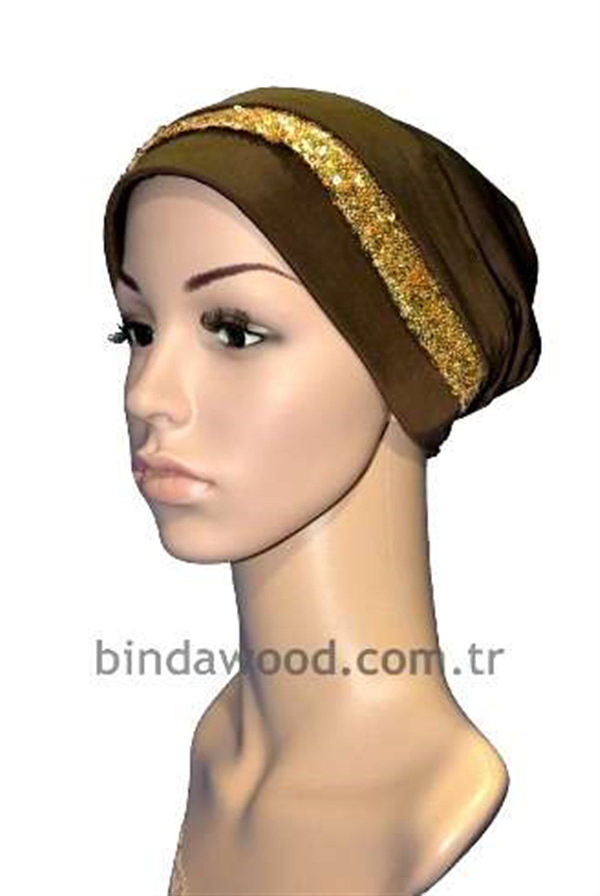 Fantezi Simli Sarı Kahverengi Abiye Türban Bone