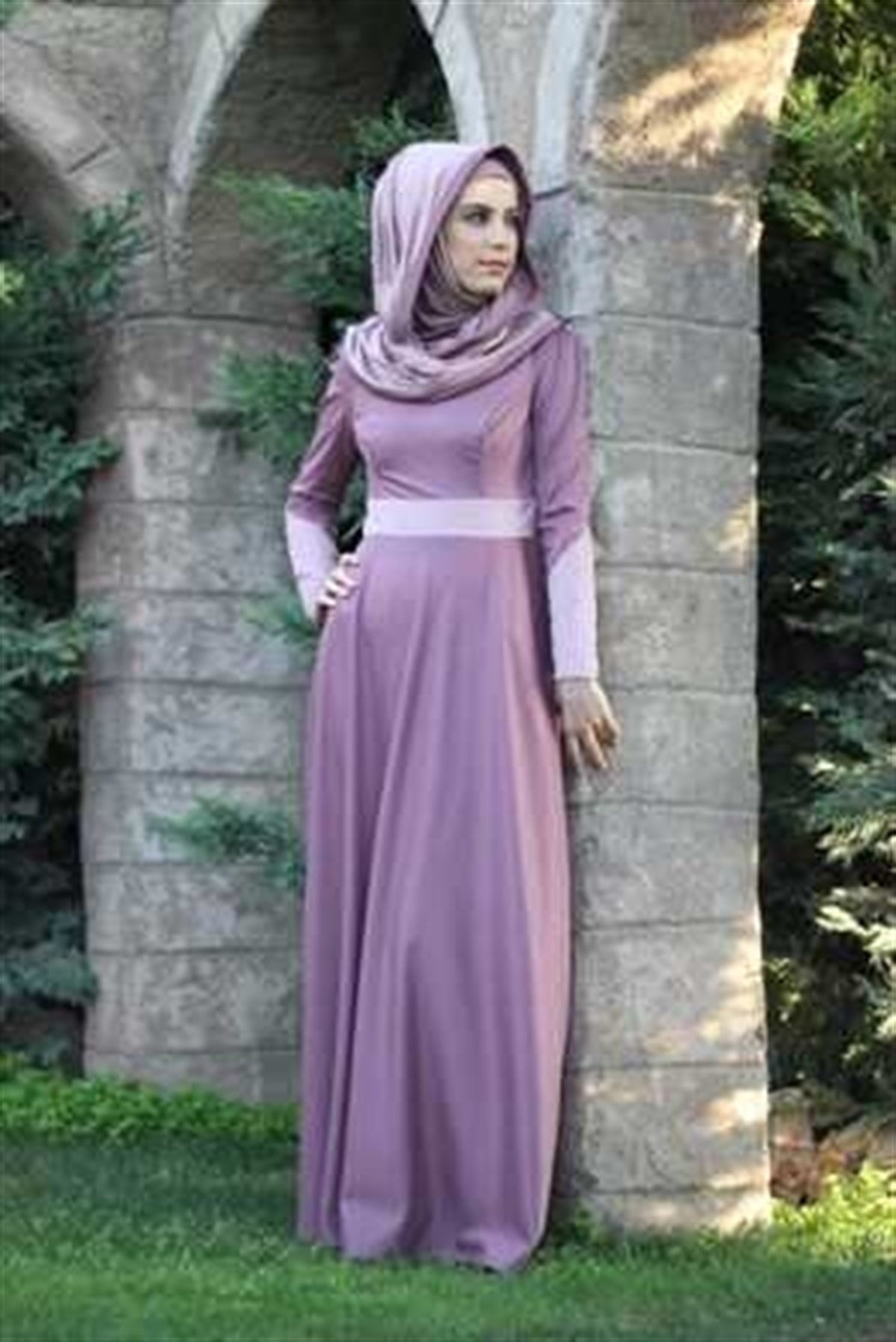 Fularlı Pudra Elbise Süet