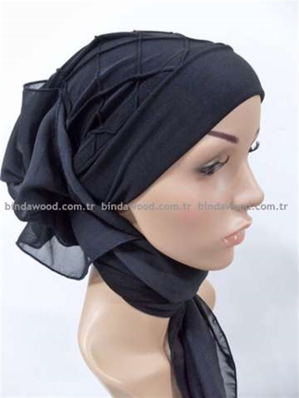 Fularlı Tüllü Siyah Hazır Türban