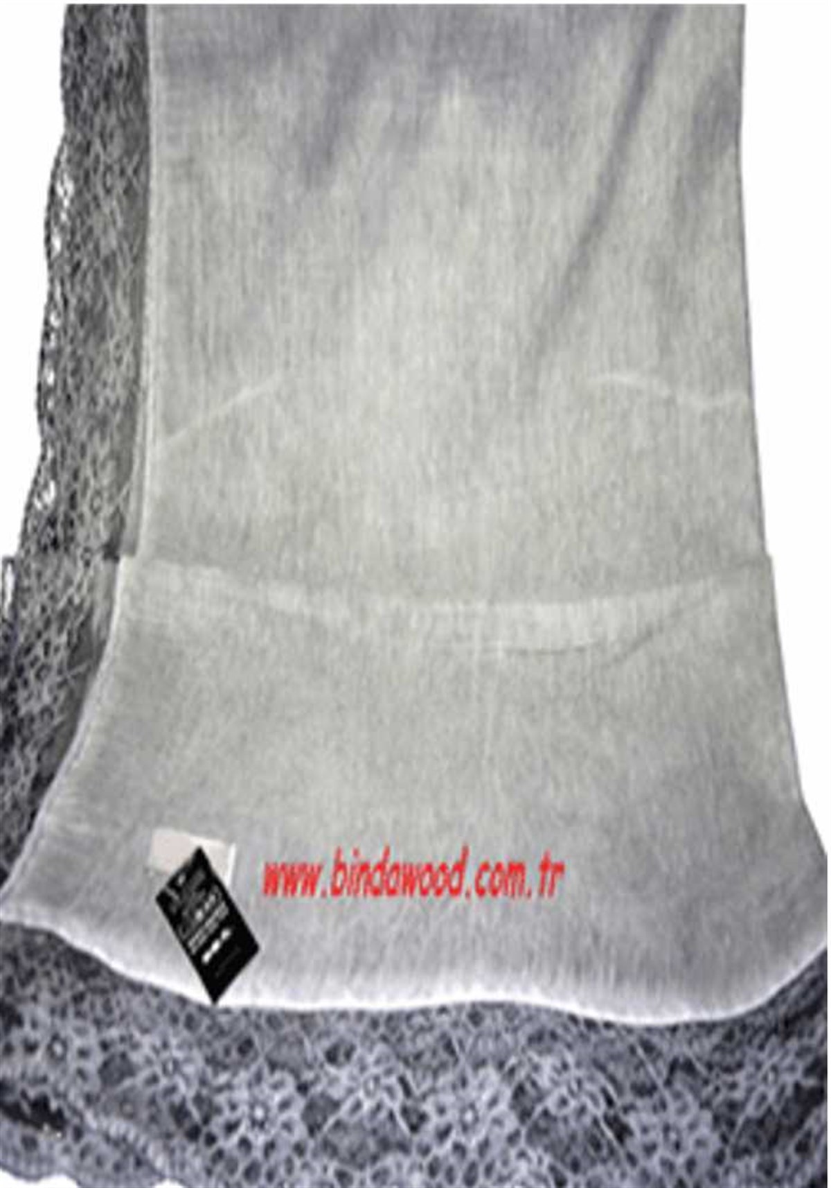 Gri Taşlanmış Dantelli Şal