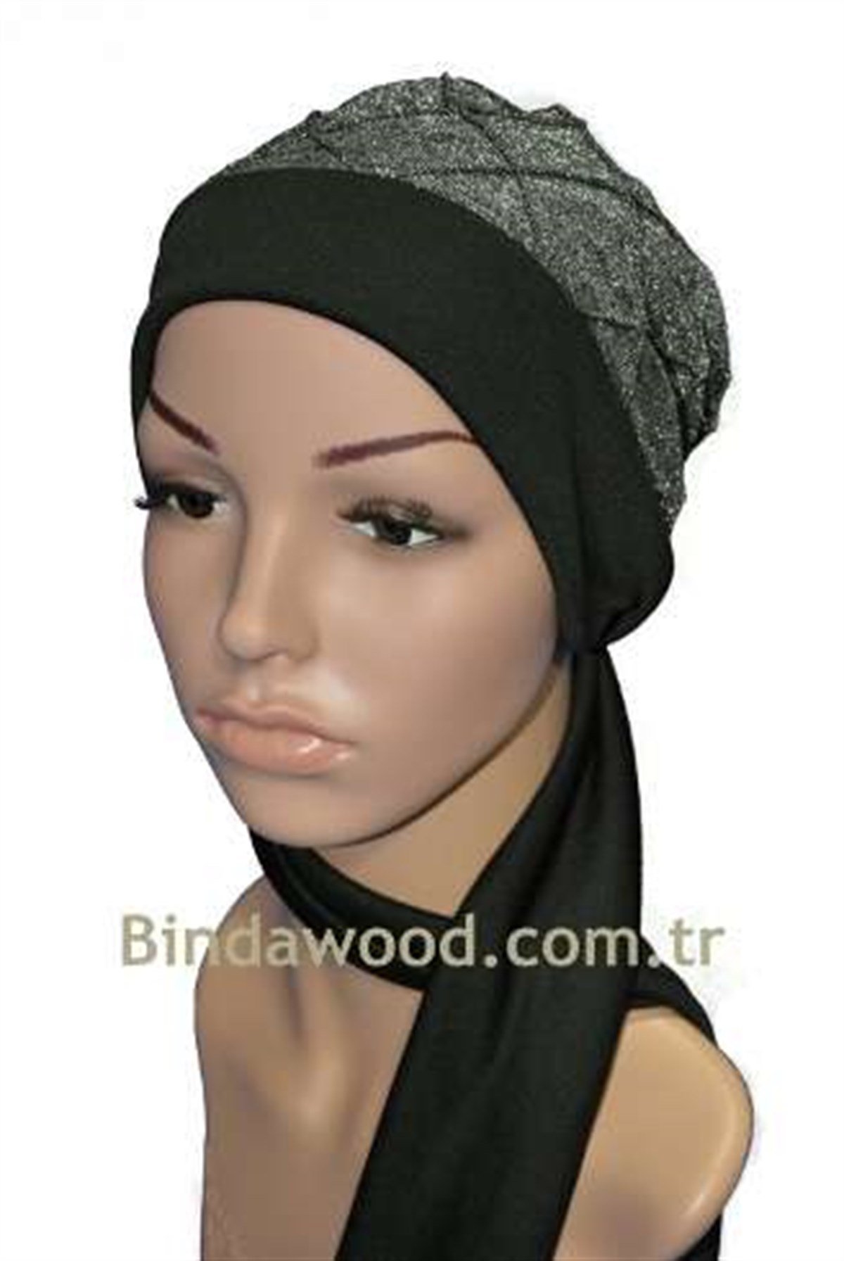 Gümüş Simli Fularlı Abiye Hazır Tesettür Türban