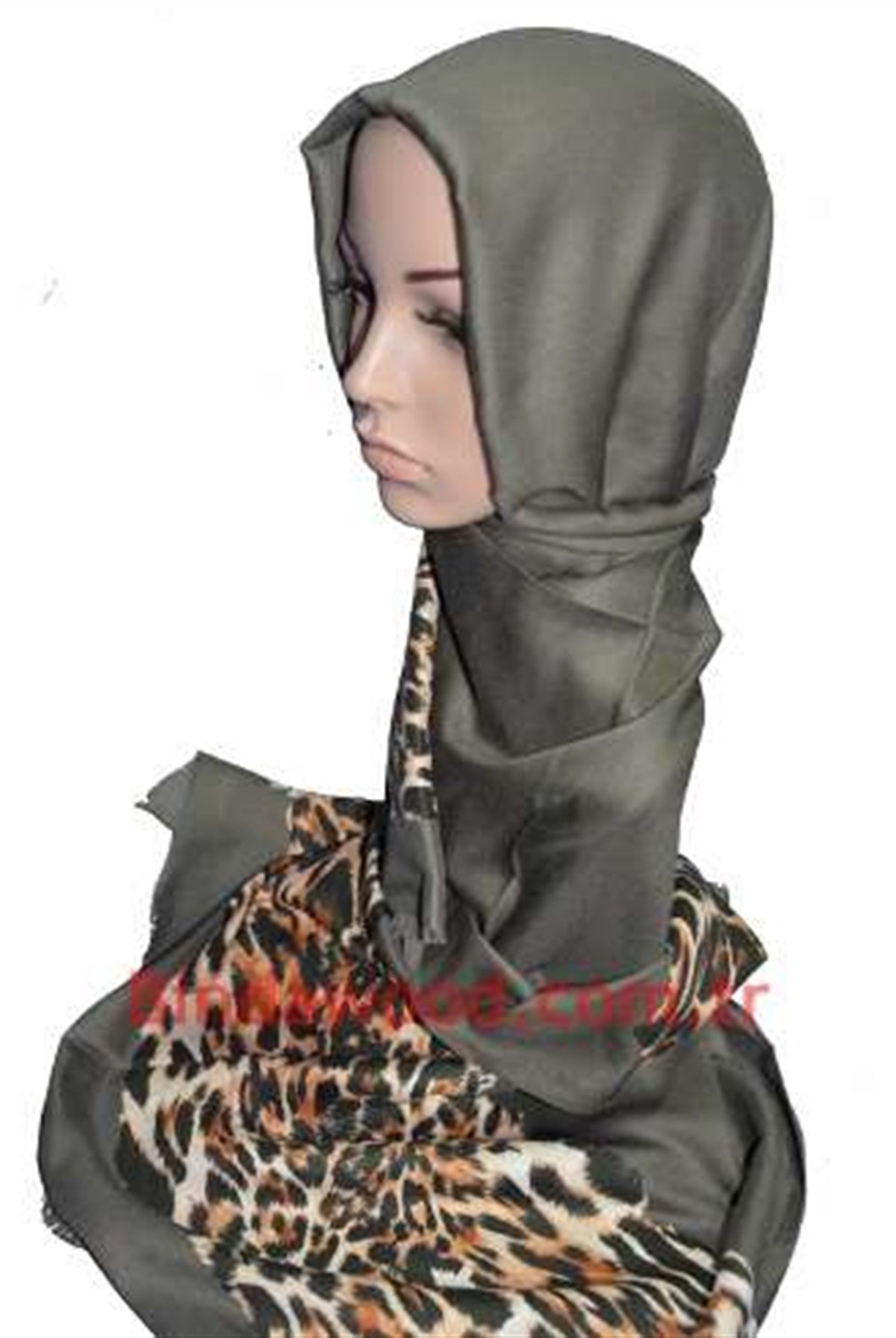 Haki Yeşil Leopar Tesettür Şal