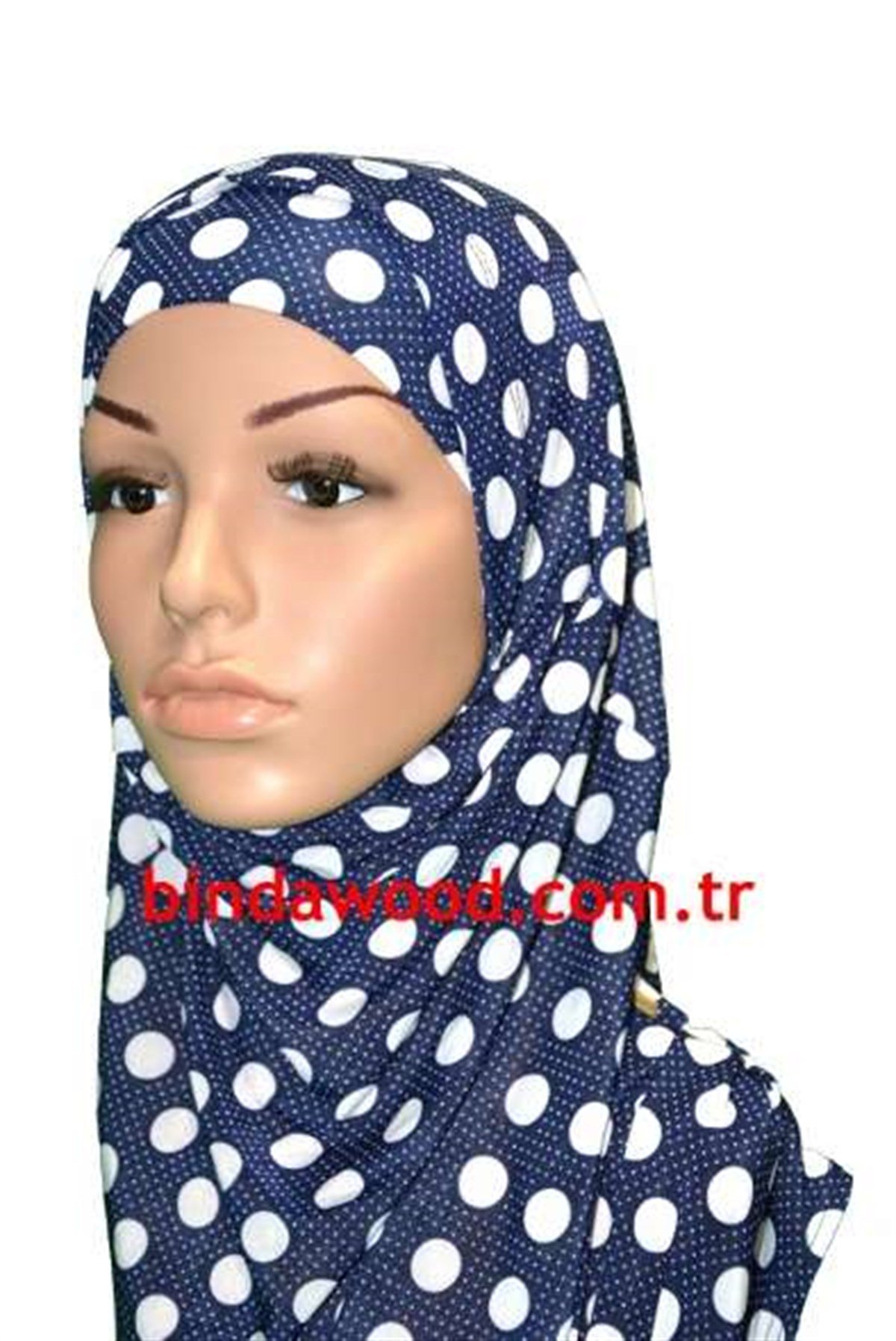 İri Puanlı Lacivert Beyaz Pratik Eşarp