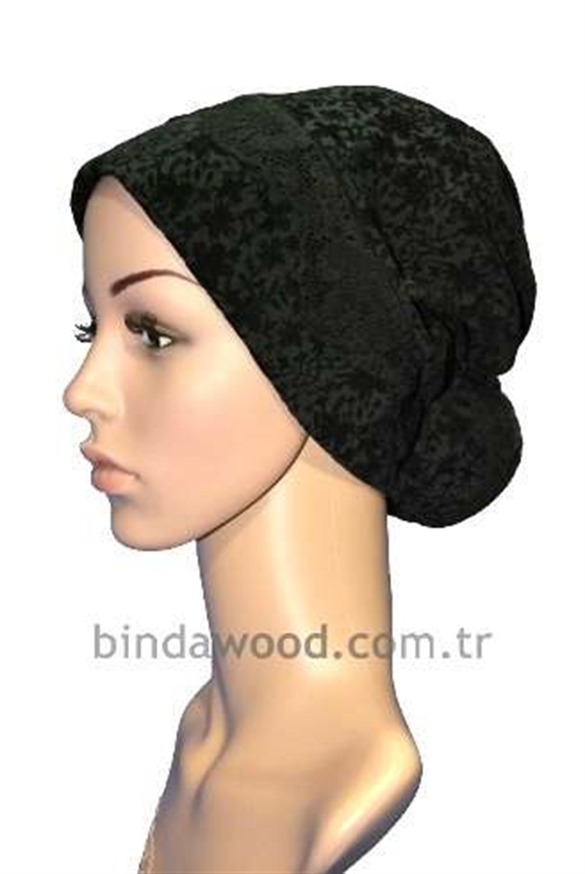 Kadife Desenli Siyah Topuzlu Abiye Türban Bone