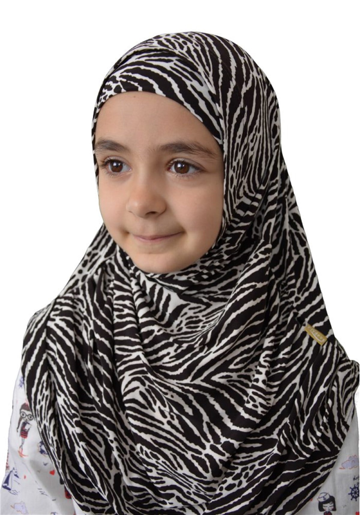 Kahverengi Desenli Çocuk Pratik Eşarp