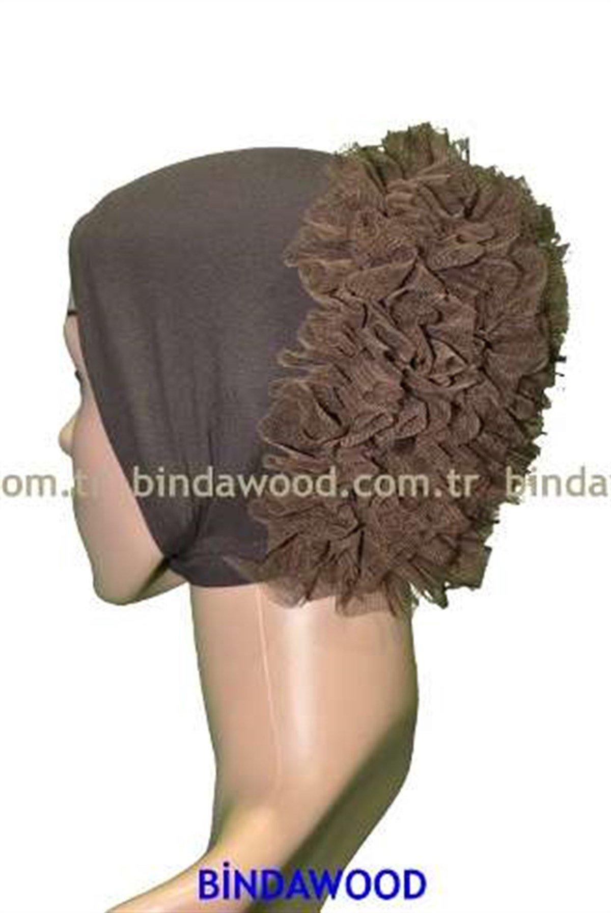 Kahverengi Kıvırcık Tüllü Bone