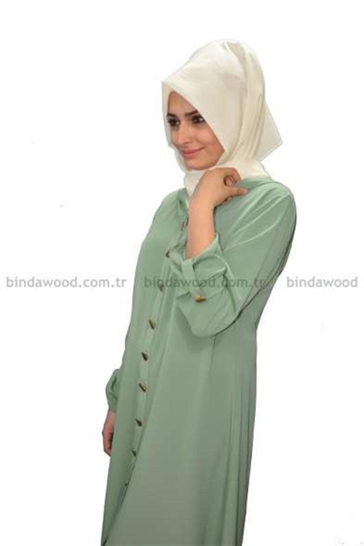 Kapişonlu Açık Yeşil Ferace