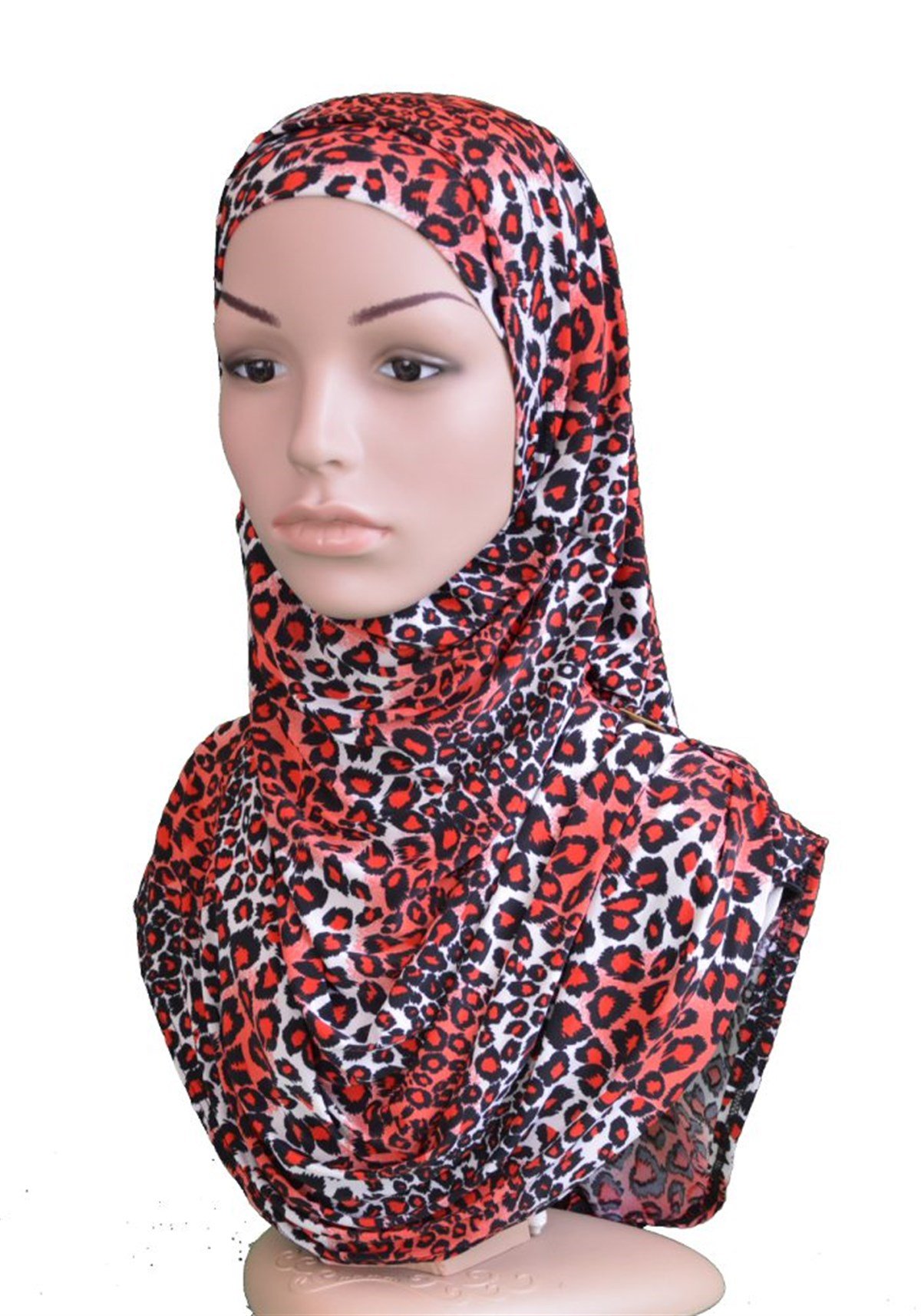 Kaplan Desen Kırmızı Siyah Beyaz Pratik Eşarp