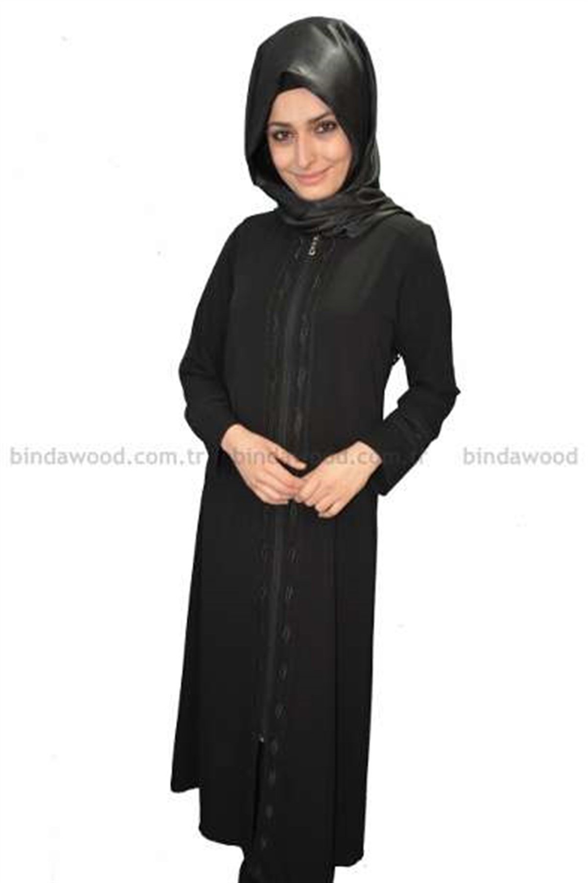 Kapşonlu Fermuarlı Nakişlı Tesettür Ferace