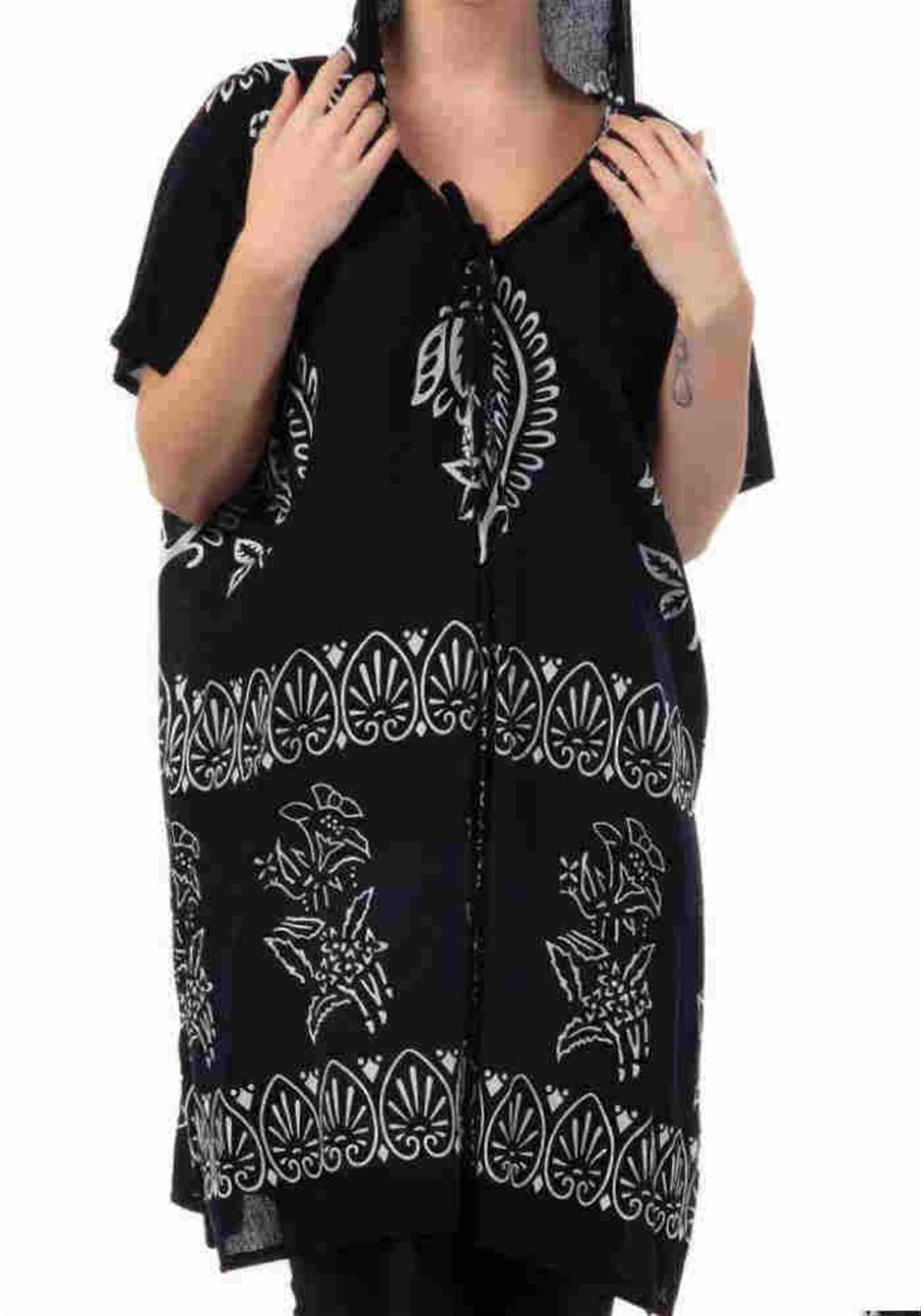 Kapşonlu Yelek Taş Baskı