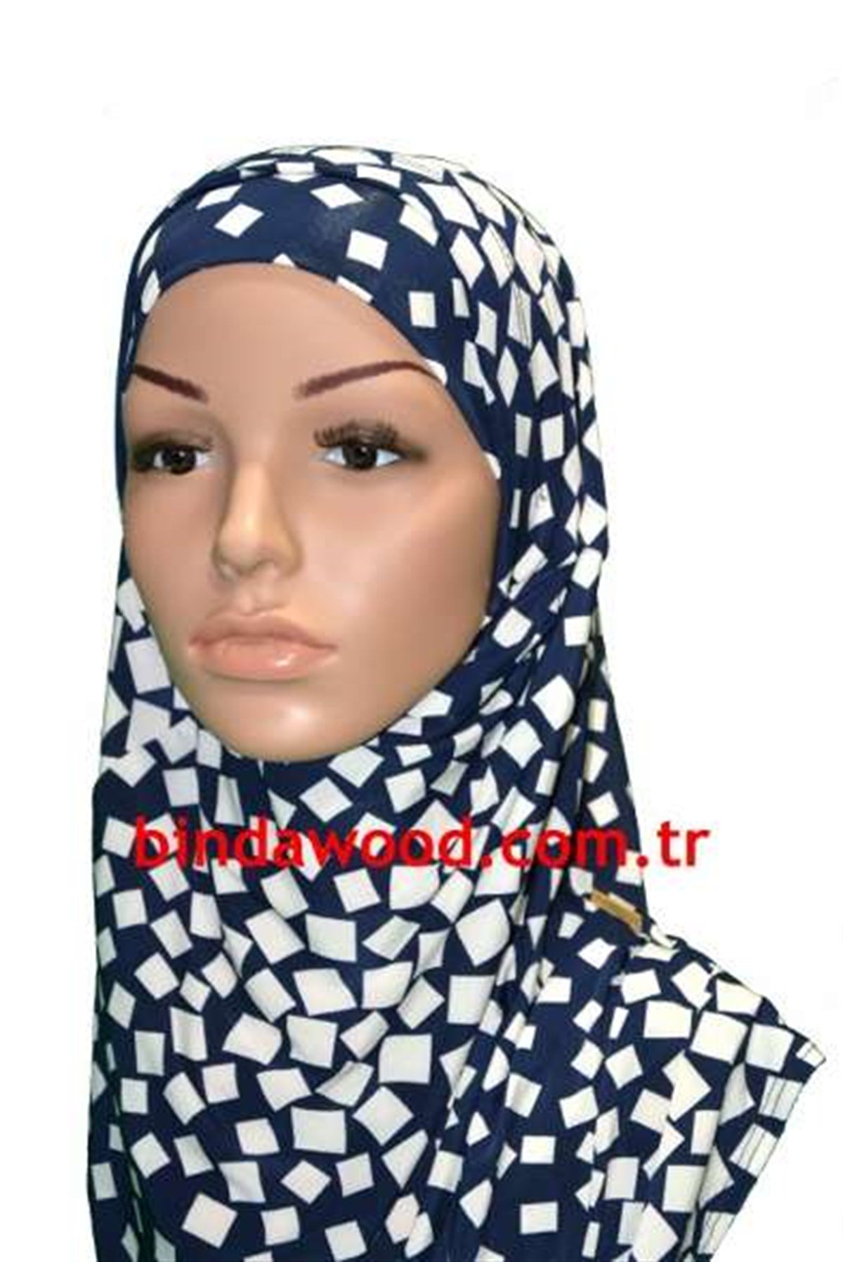 Kare Desen Lacivert Beyaz Pratik Eşarp