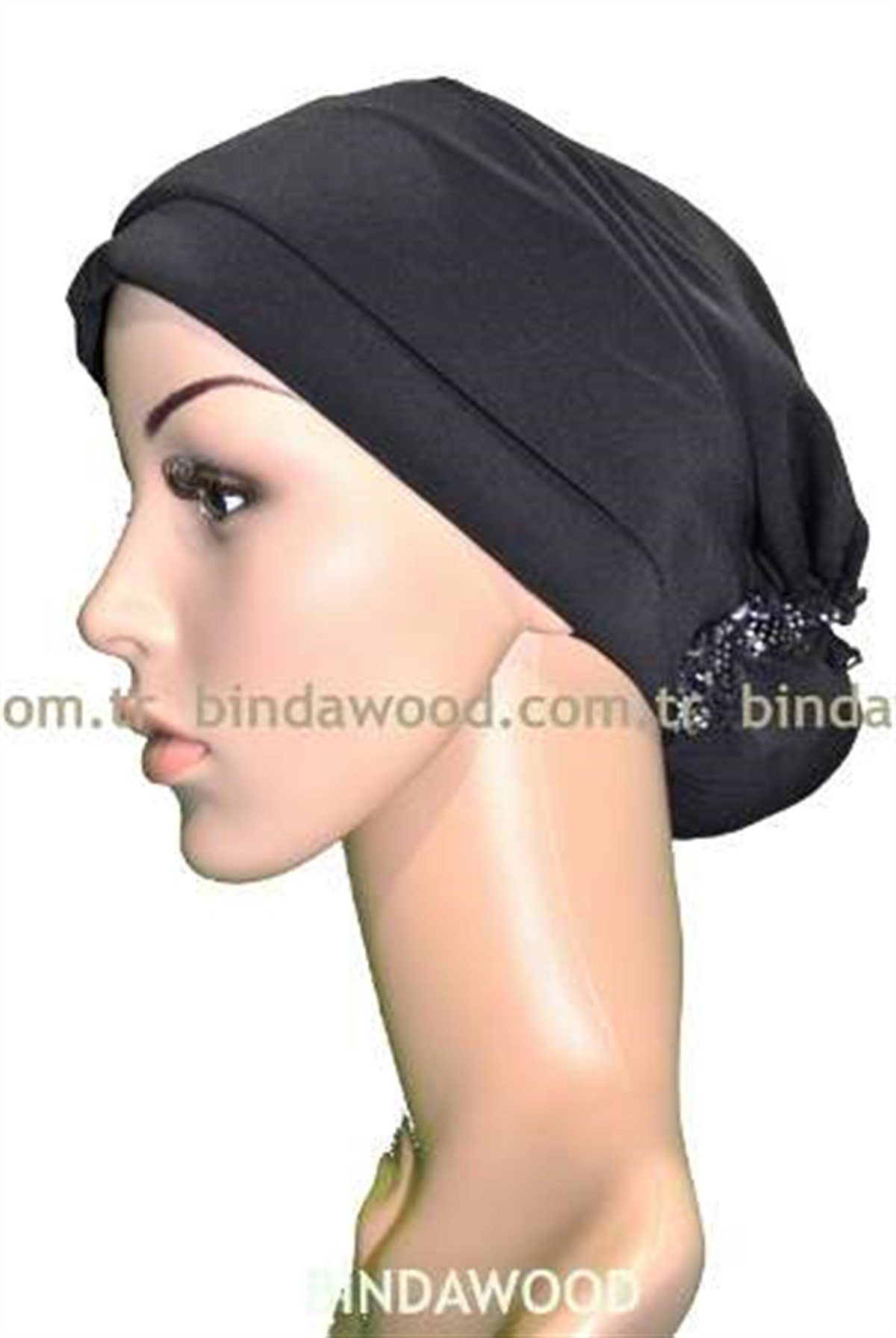 Katlı Topuzlu Düz Siyah Tesettür Türban