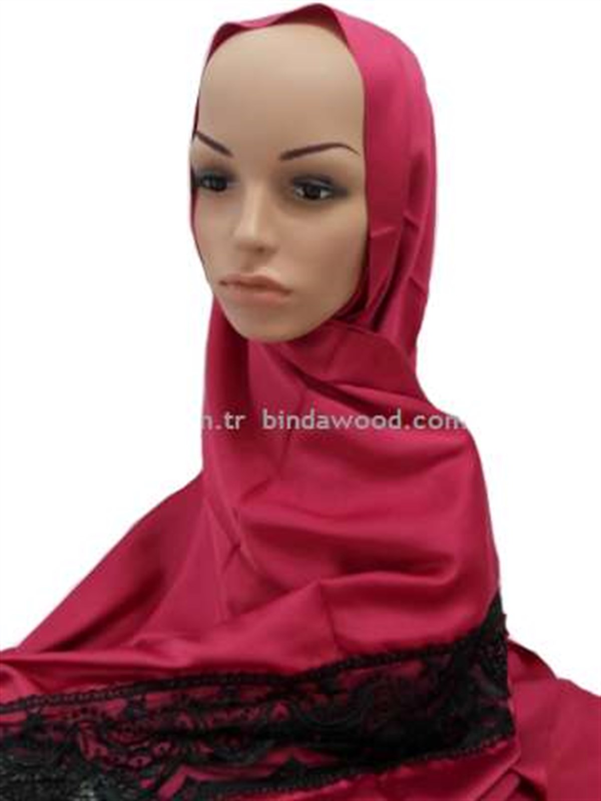 Kiraz Kırmızısı Dantelli Abiye Tesettür Şal