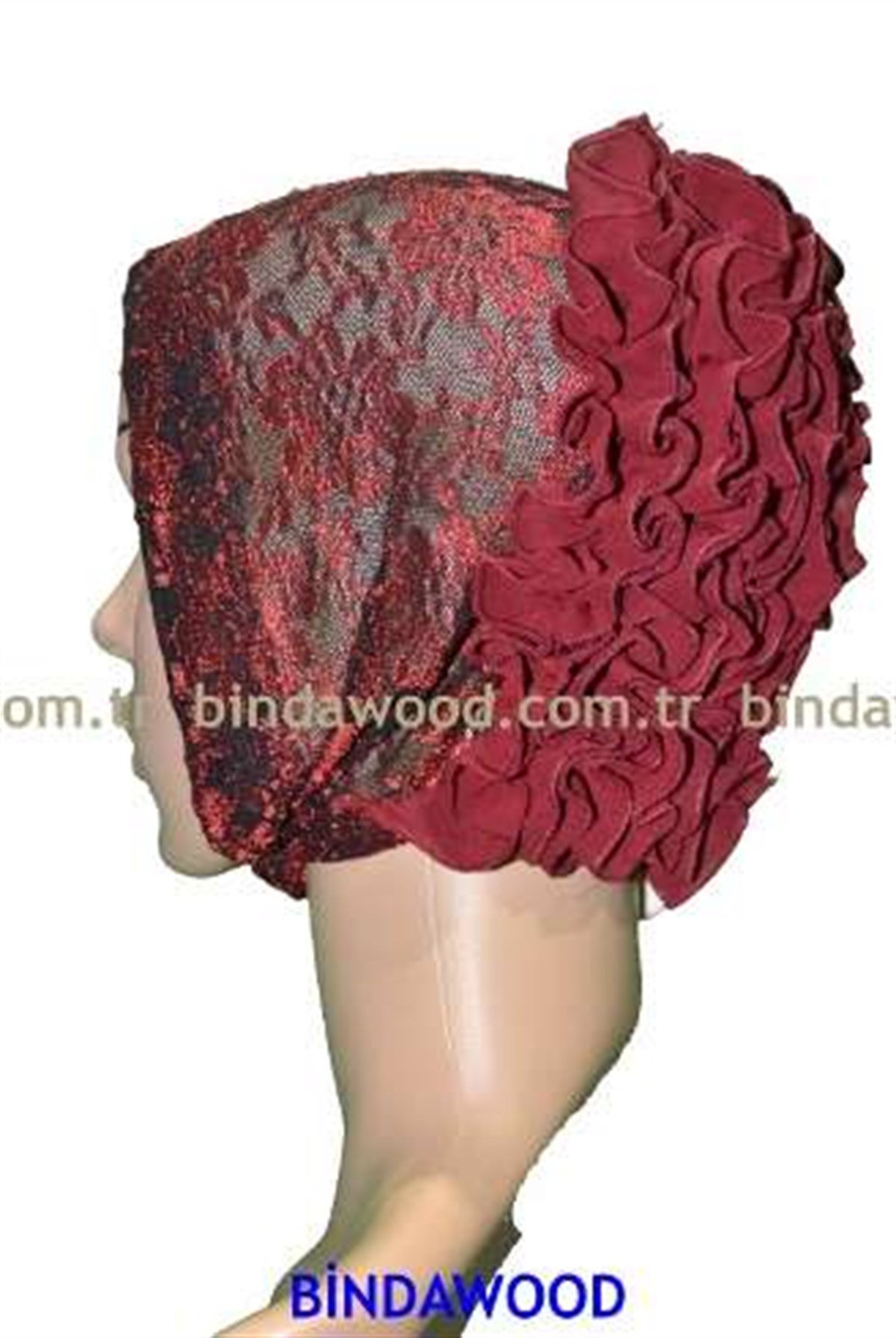 Kırmızı Dantelli Kıvırcık Bone