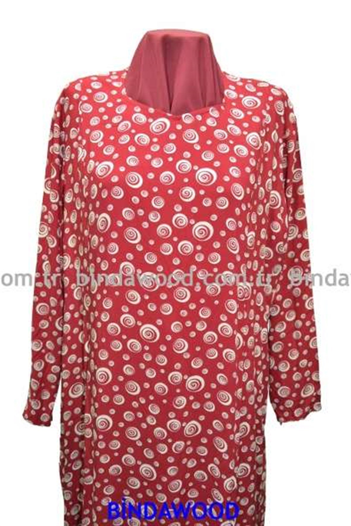 Kırmızı Desenli Pamuklu Anne Elbise