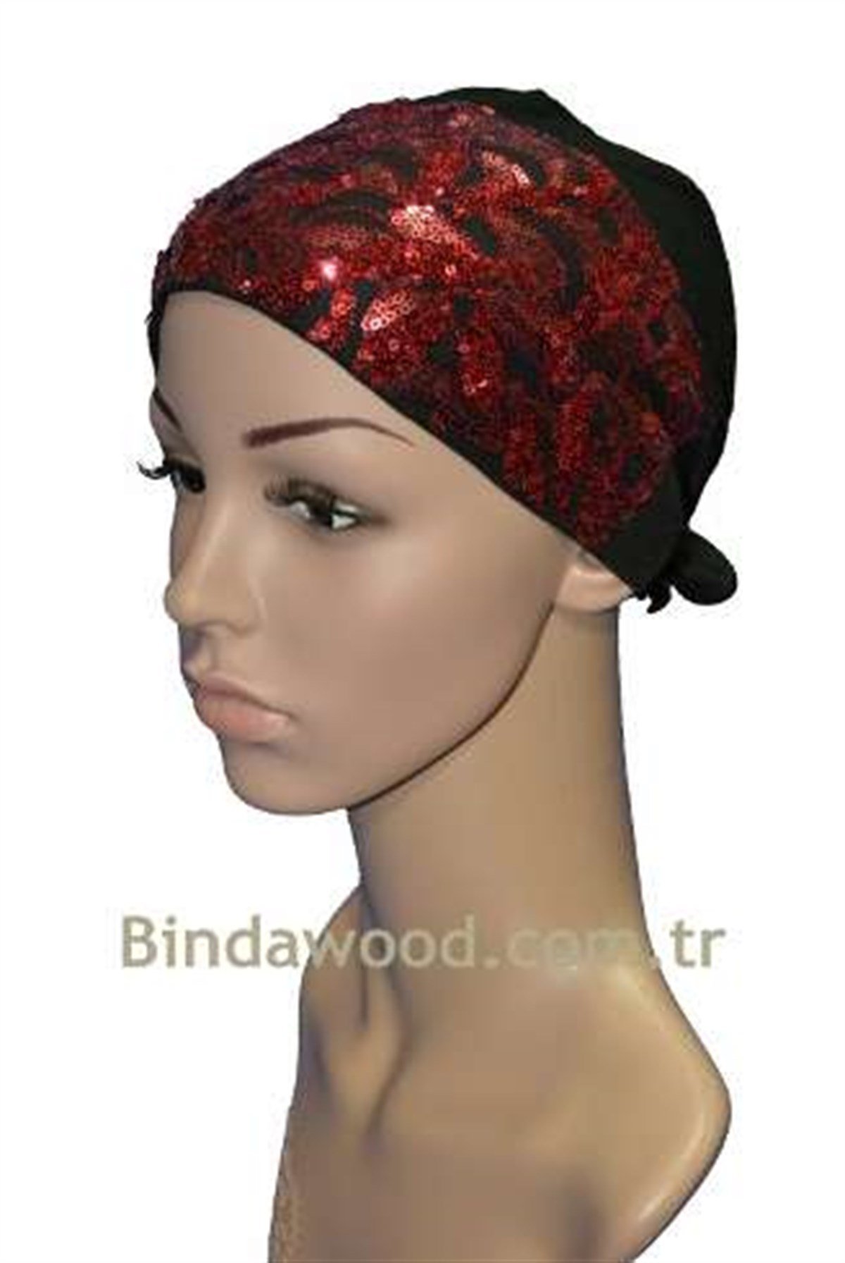 Kırmızı Pullu Abiye Bağlamalı Siyah Bone