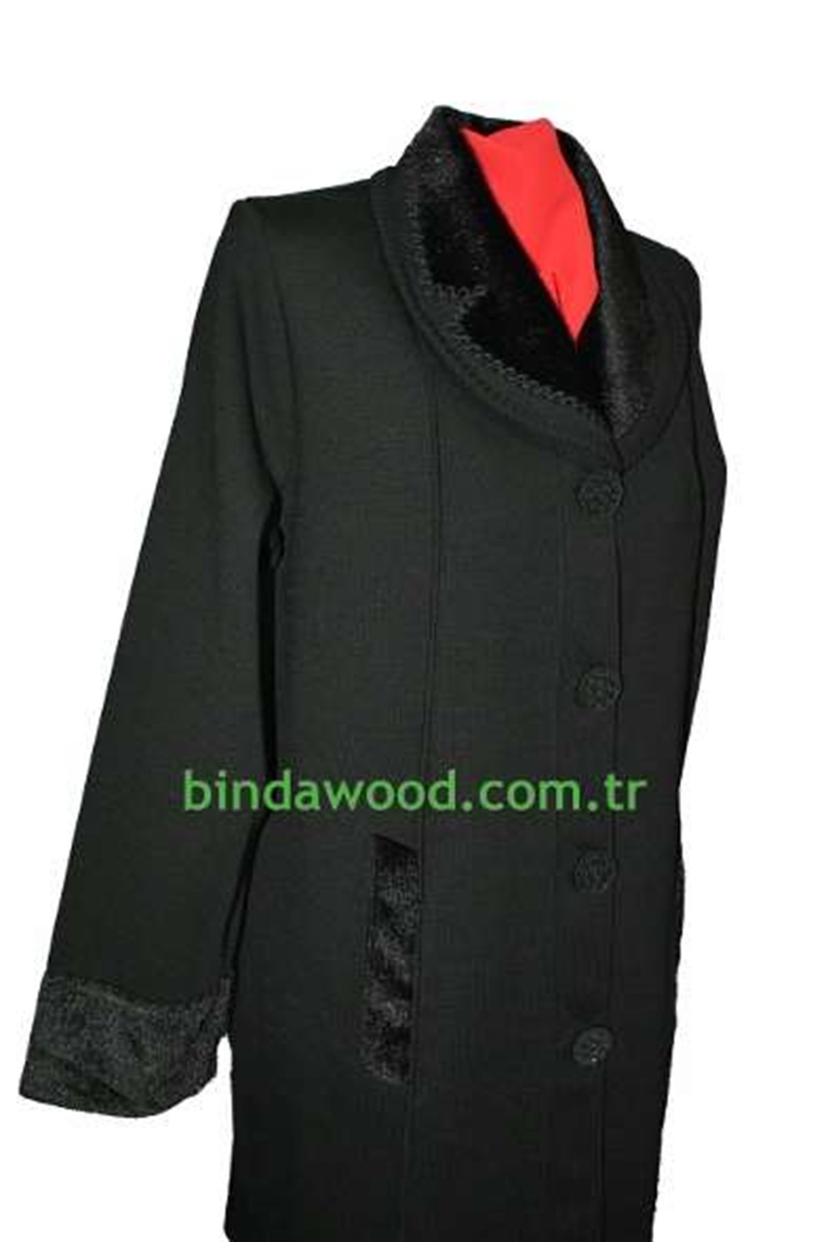 Kısa Kap Örme Siyah Düğmeli Model Pardesü