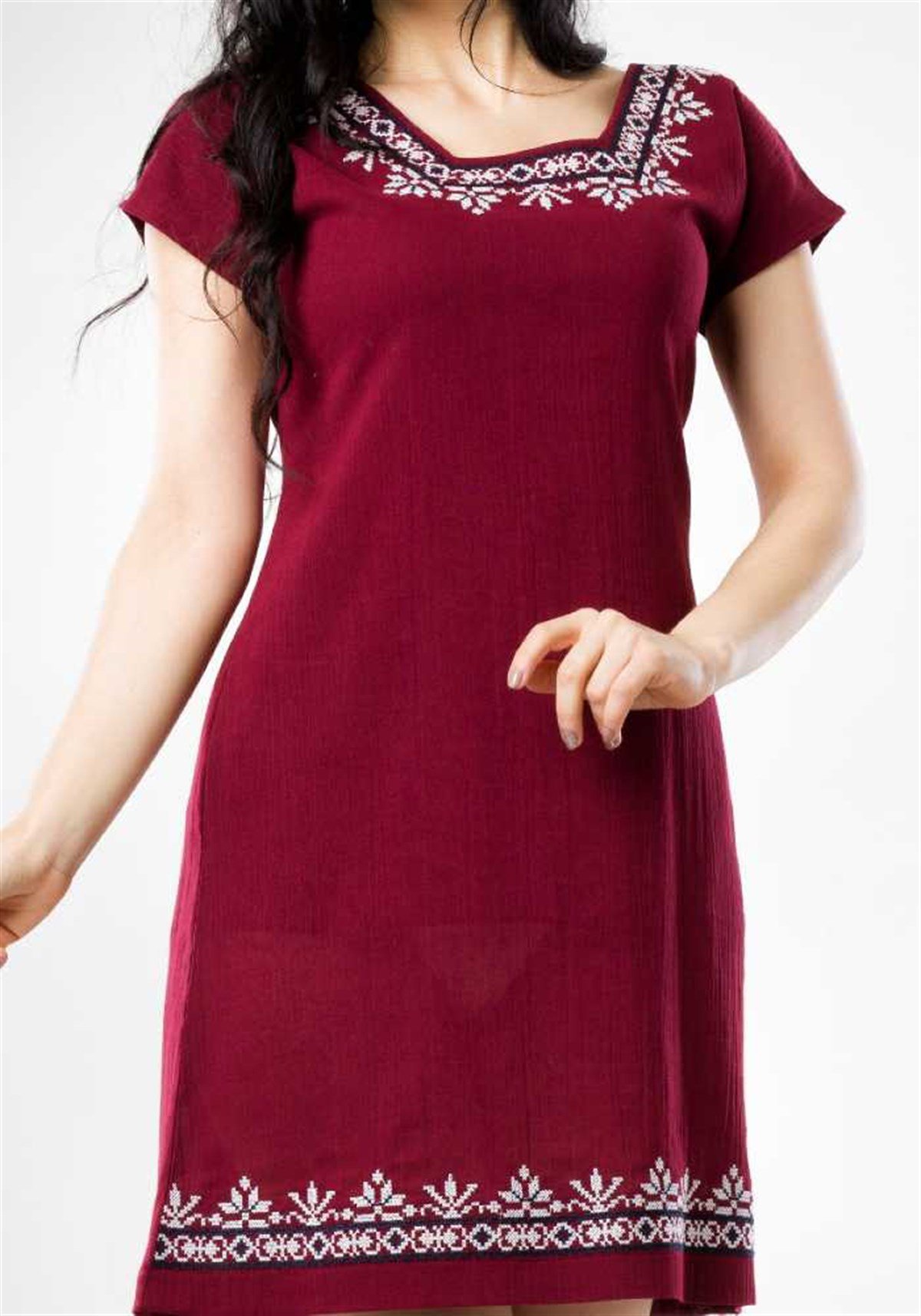 Kısa Kollu Vişne Elbise