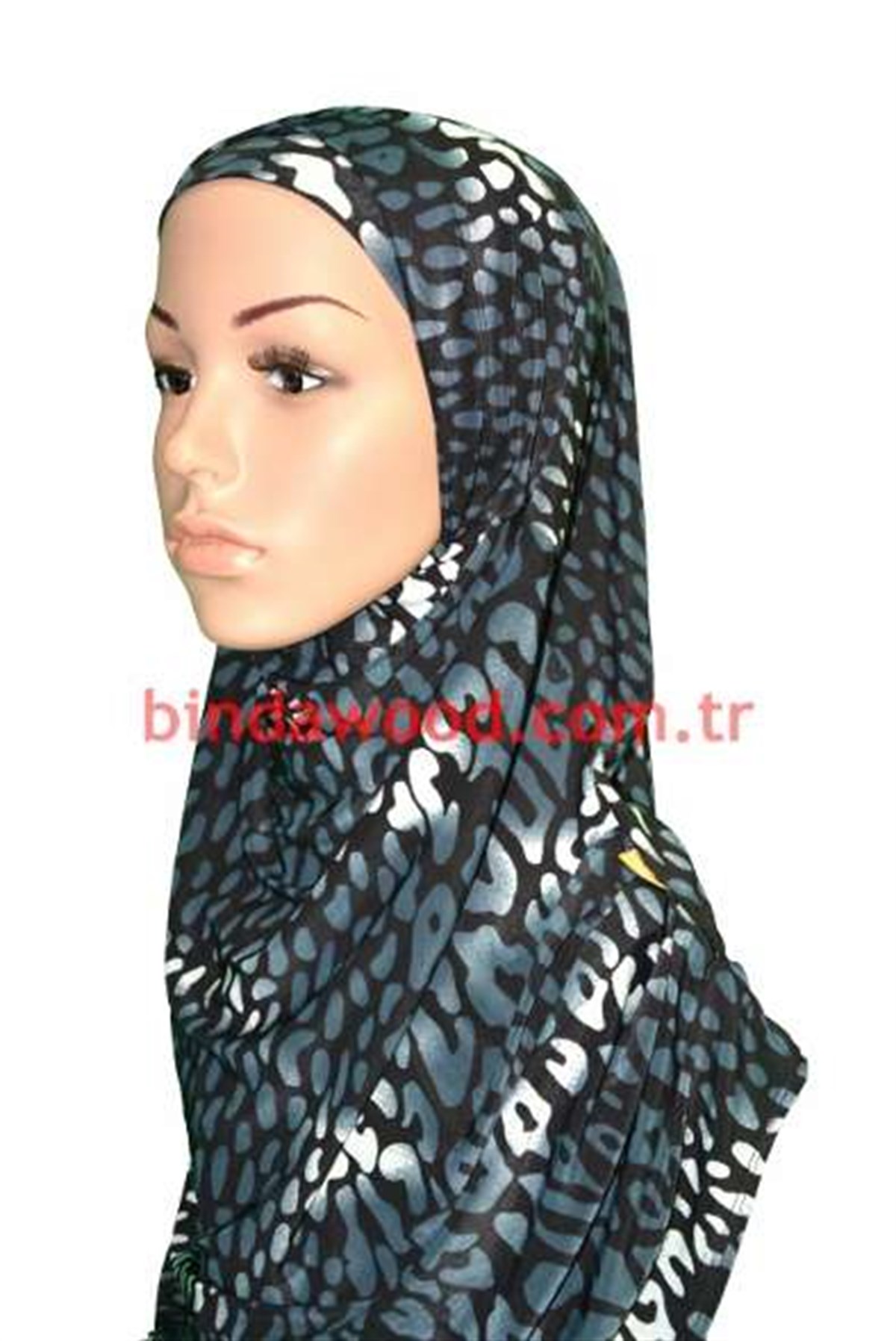 Koyu Gri Desenli Pratik Eşarp