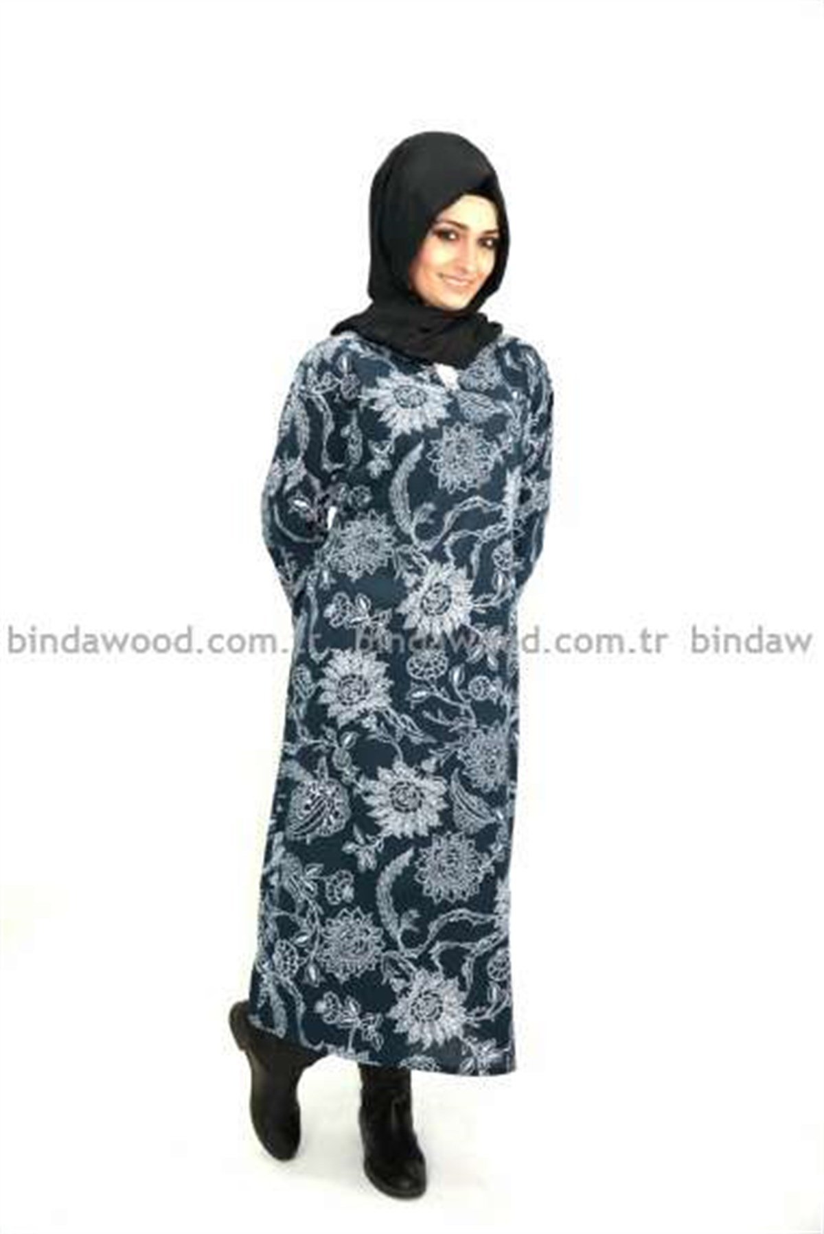 Lacivert Çınar Desen Şilebezi Elbise