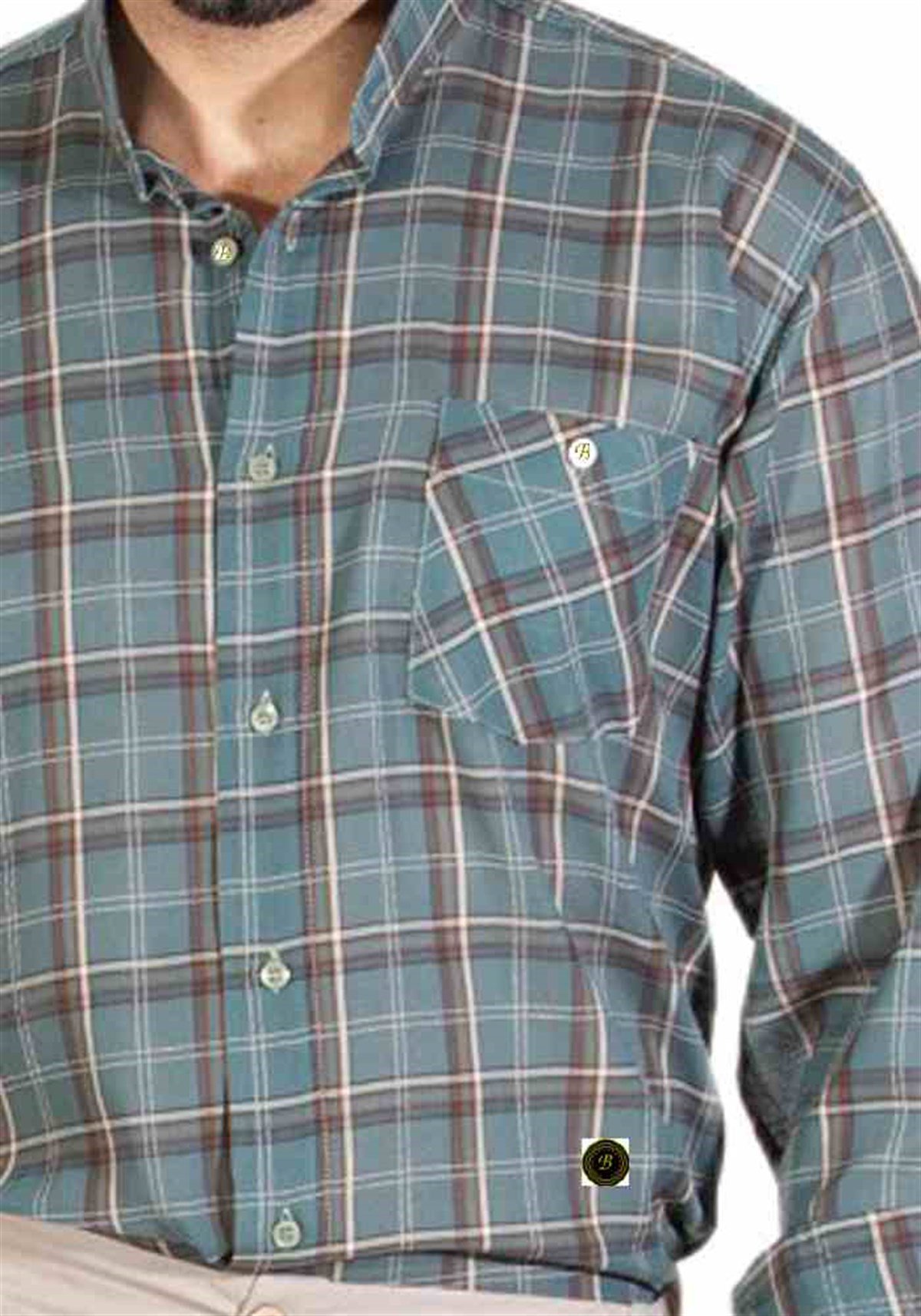 Lacivert Ekoseli Hakim Yaka Uzun Kol Tshirt