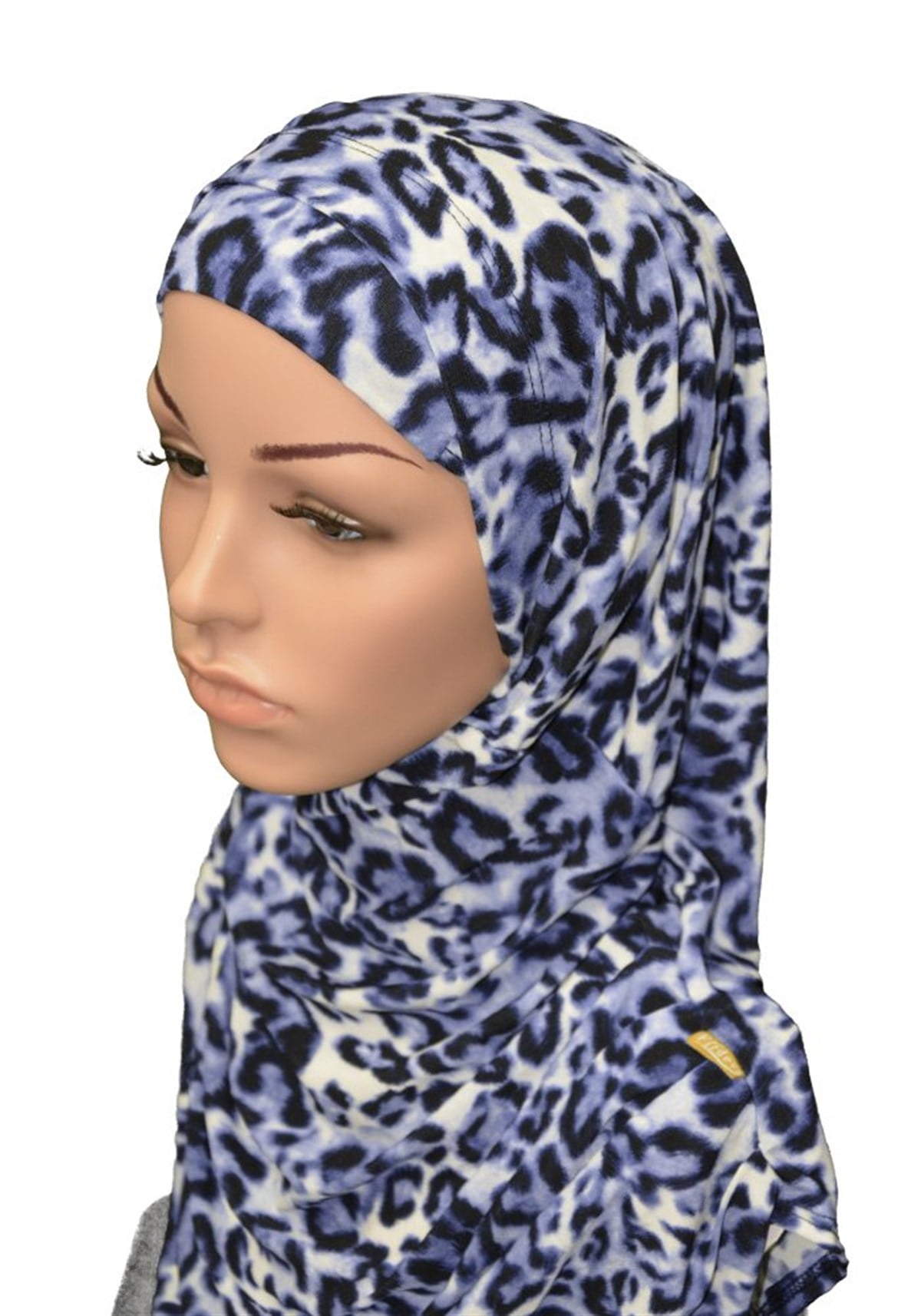Lacivert Leopar Desen Pratik Eşarp