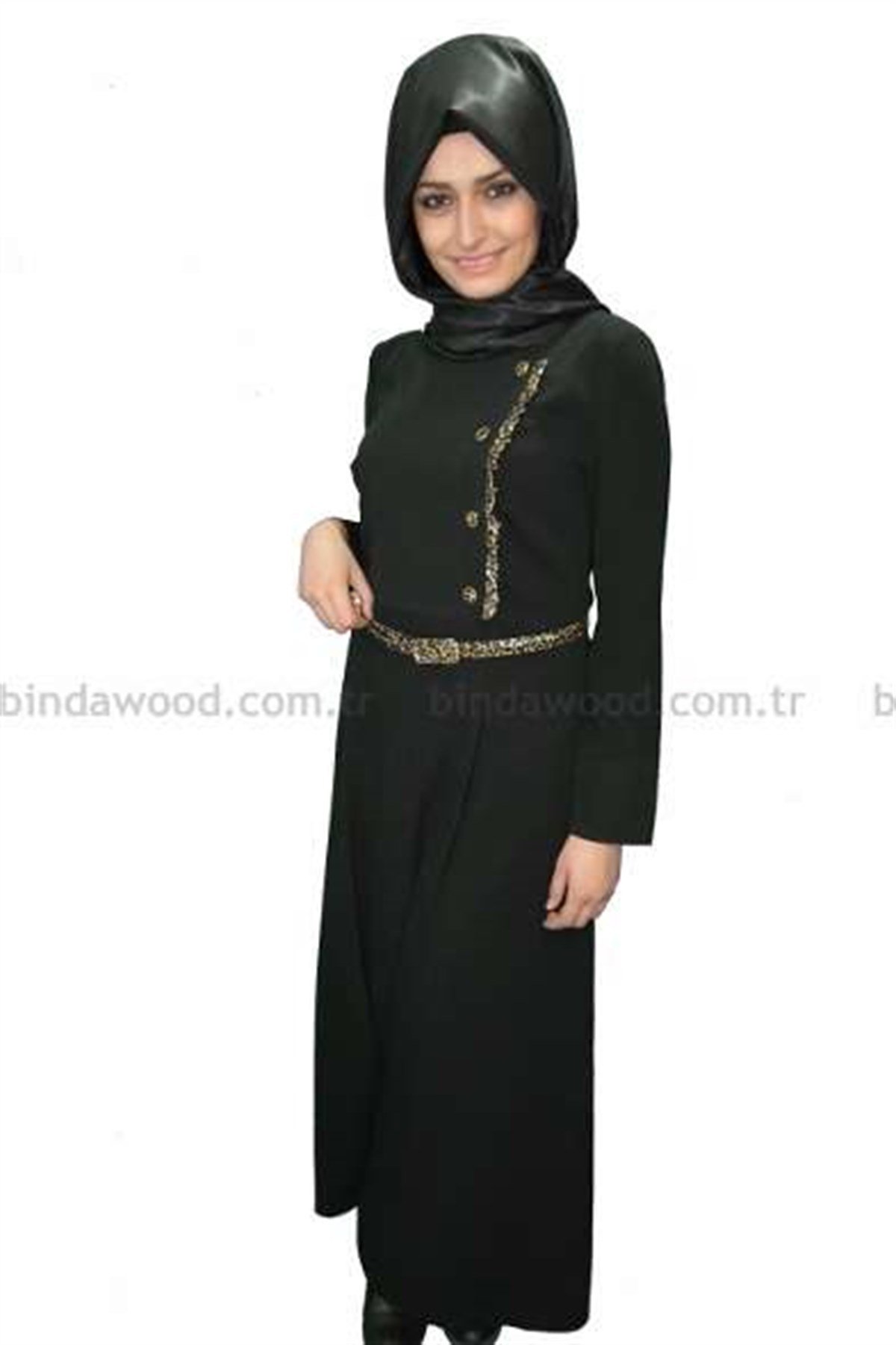 Leopar Desen Yandan Düğme Ferace