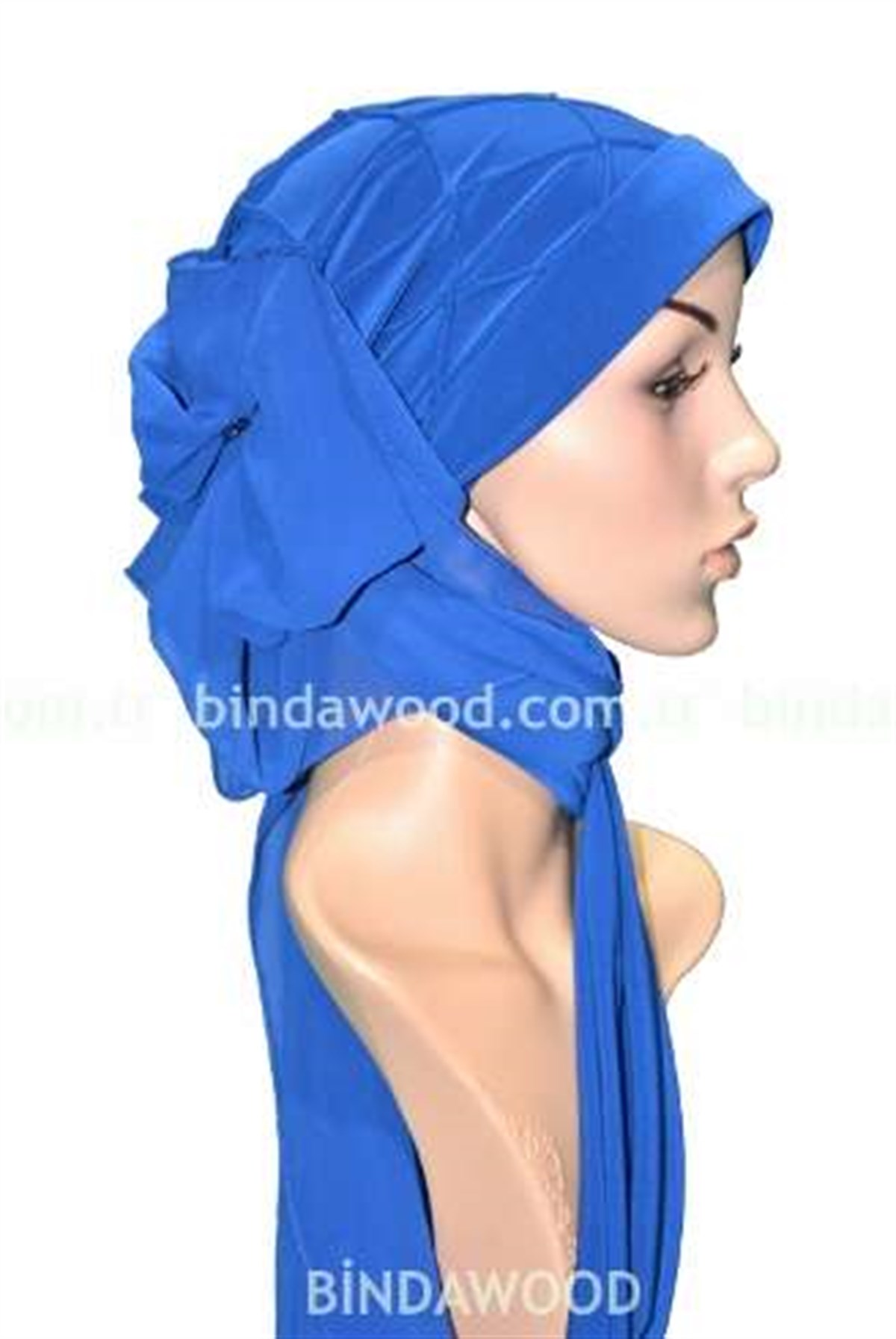 Mavi Fularlı Tüllü Tesettür Türban