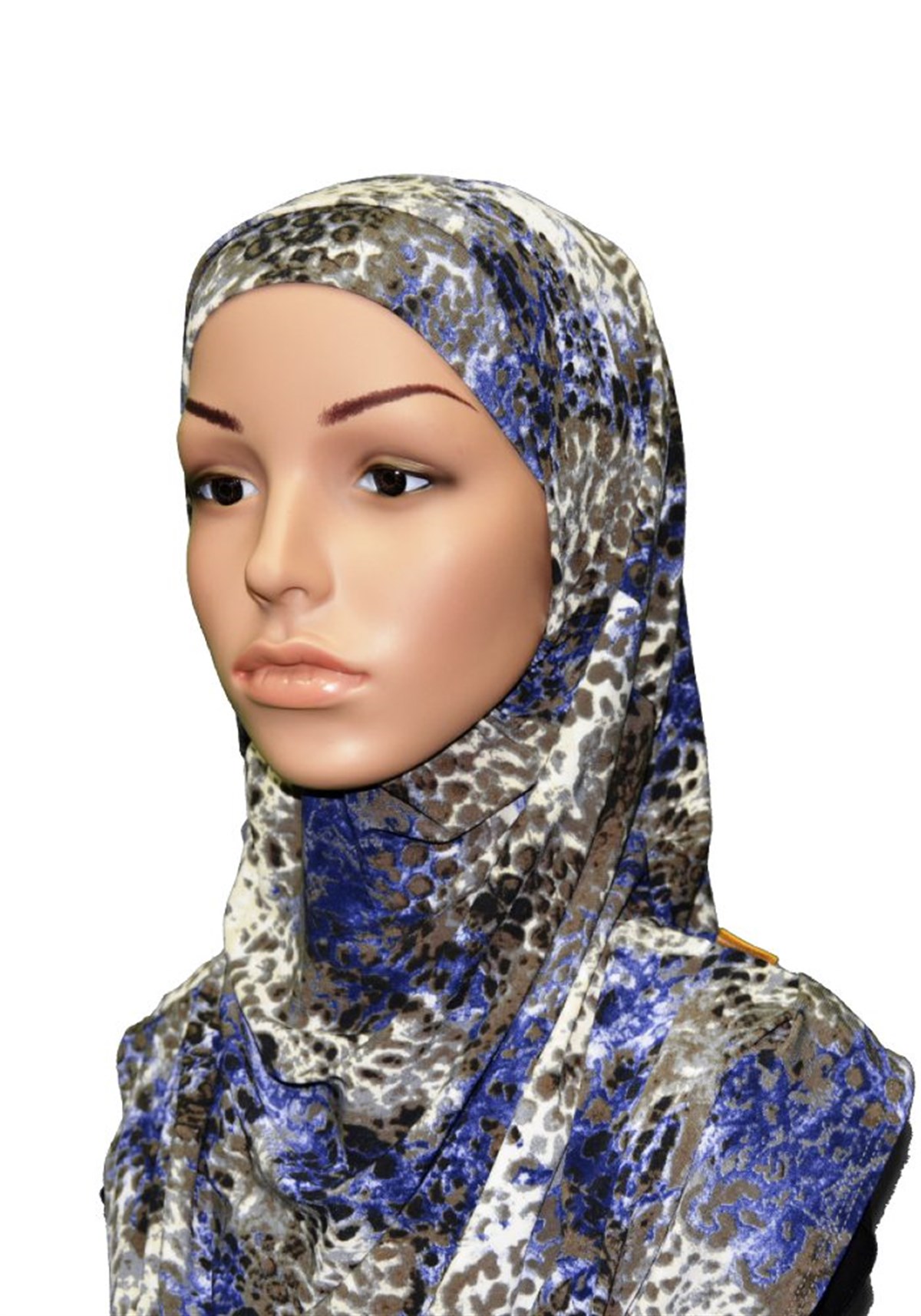 Mavi Ton Desenli Pratik Eşarp