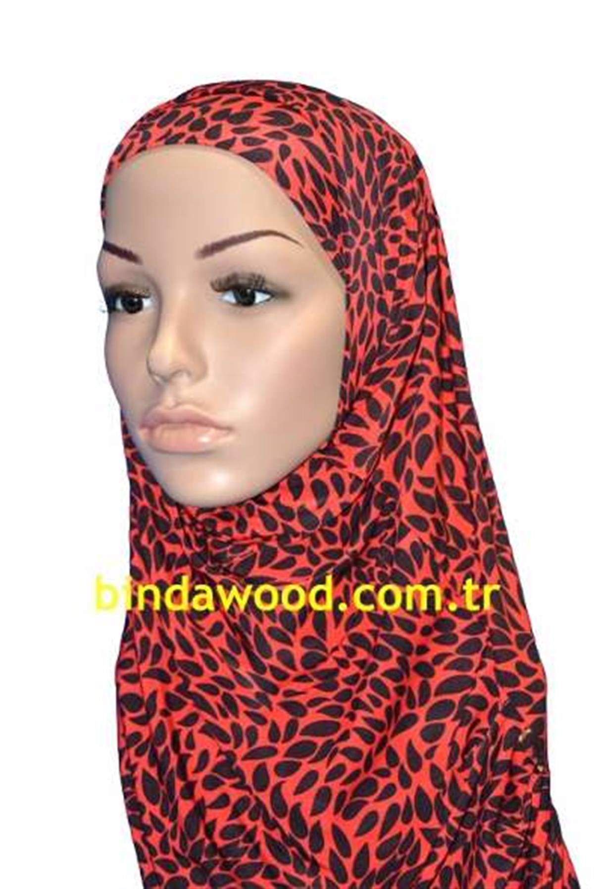 Mini Yaprak Desen Kırmızı Siyah Pratik Eşarp