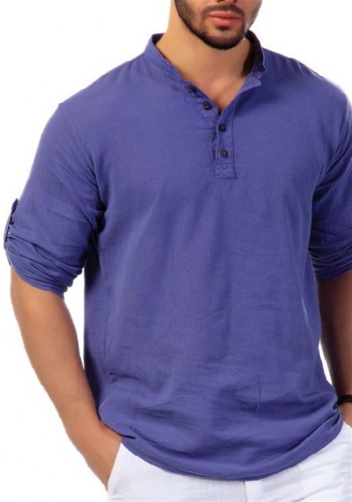 Mor Hakim Yaka Uzun Kol Gömlek Tshirt