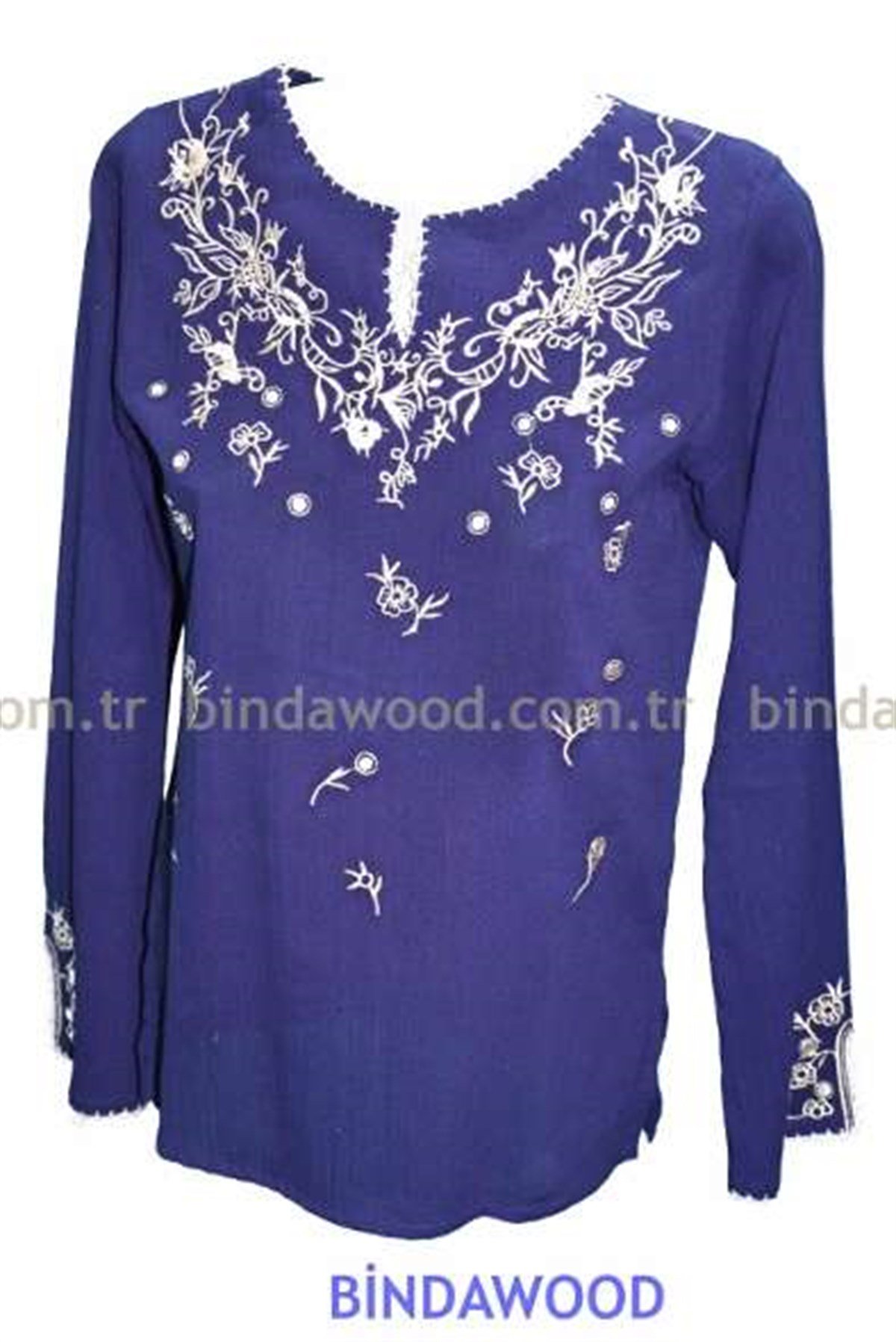 Mor Nakışlı Pamuklu Bluz