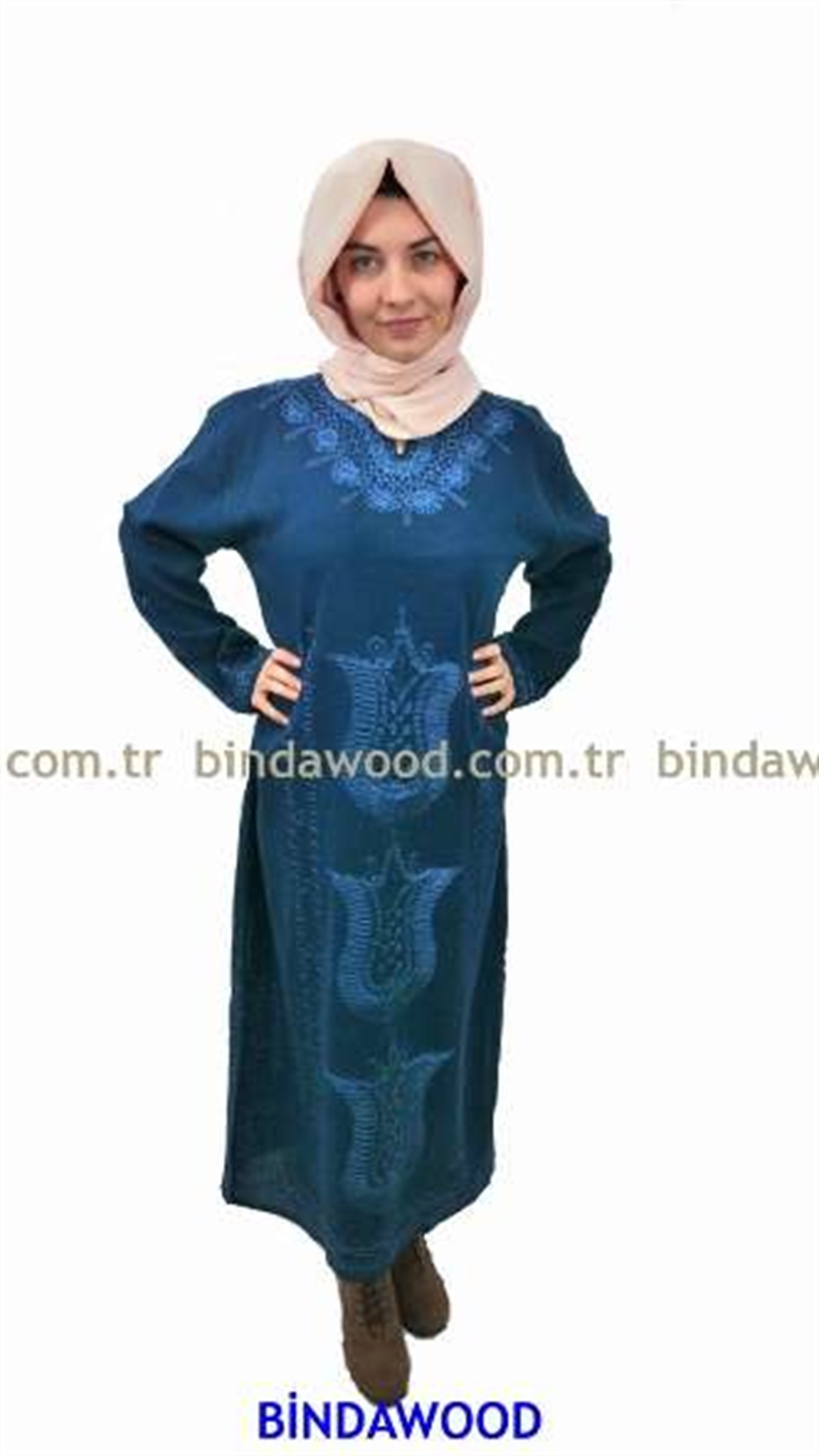 Nakışlı Elbise Petrol Yeşili