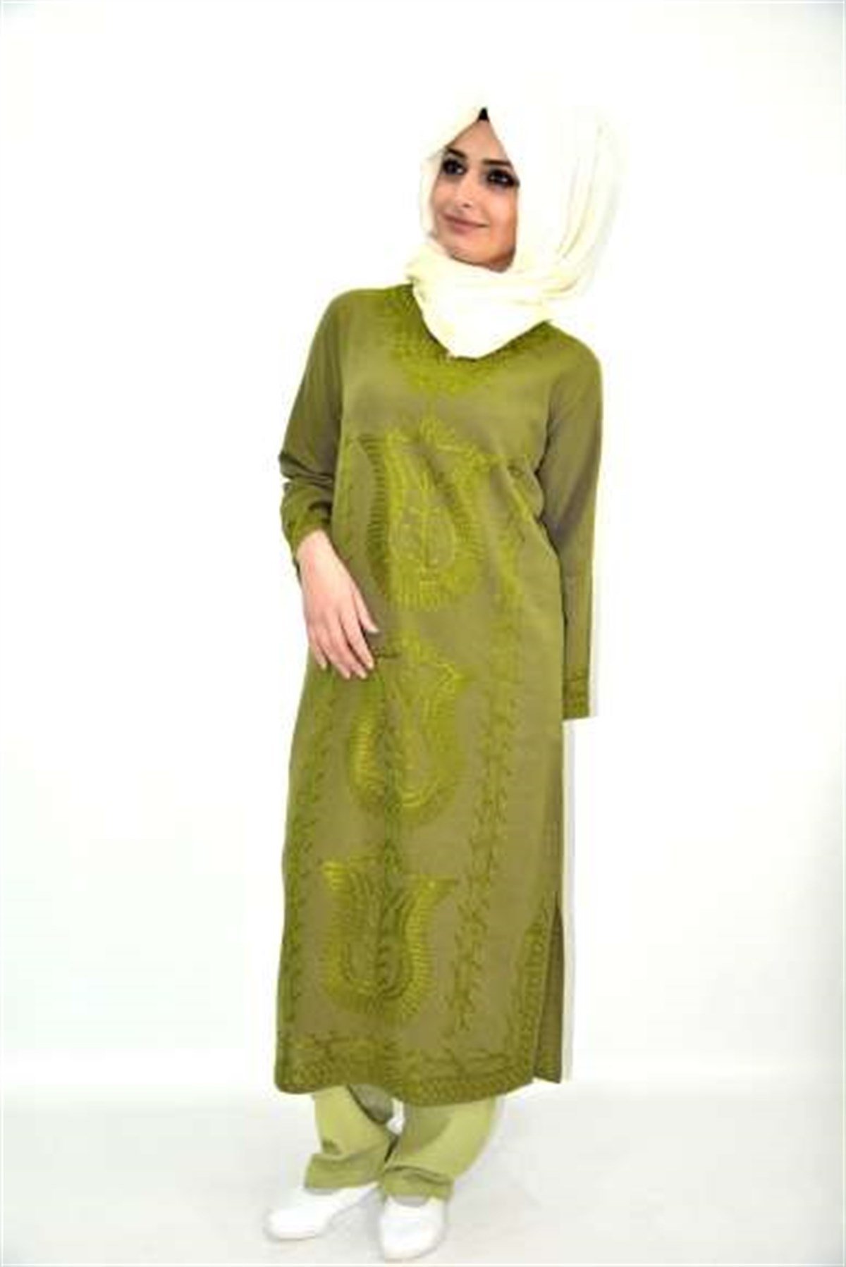 Nakışlı Elbise Yeşil