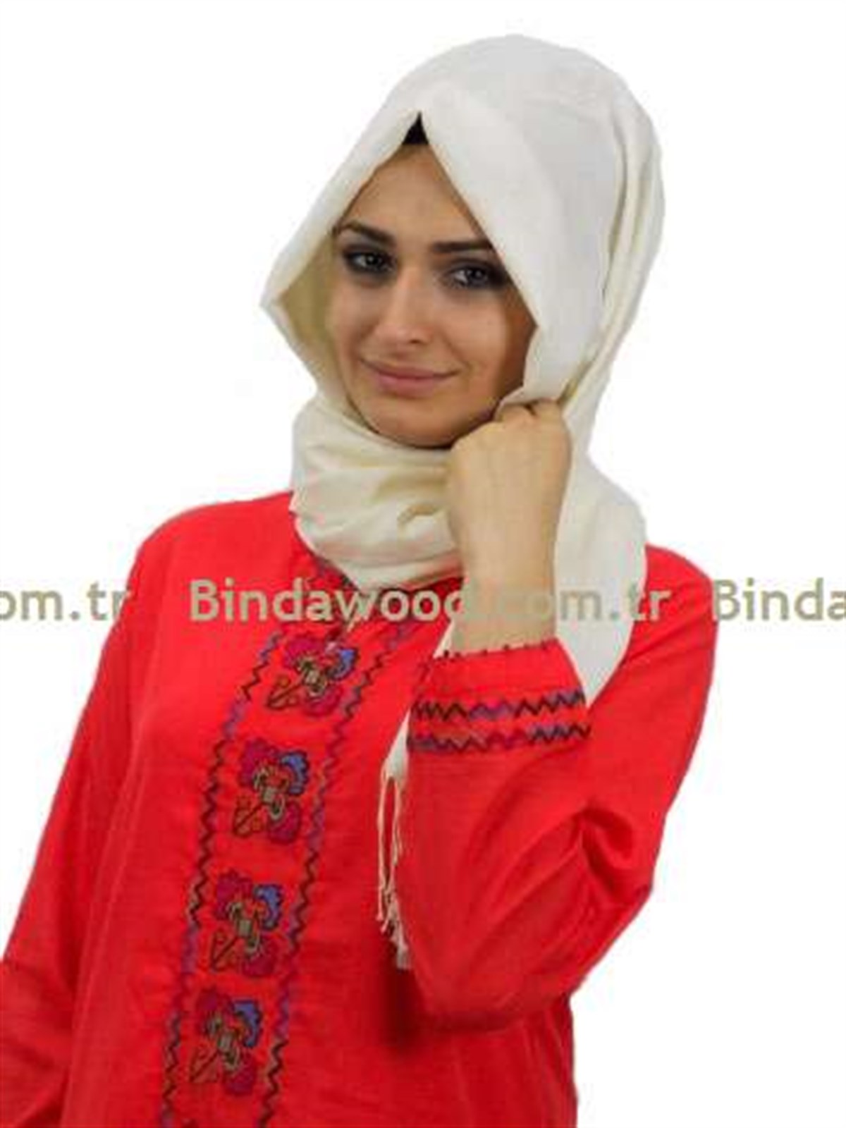 Önü Nakışlı Narçiçeği Rengi Tesettür Elbise