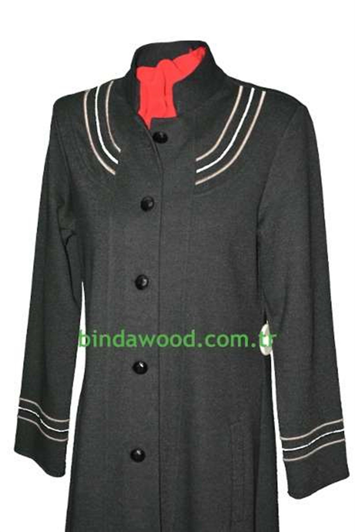 Örme Nakışlı Düğmeli Füme Rengi Kışlık Ferace