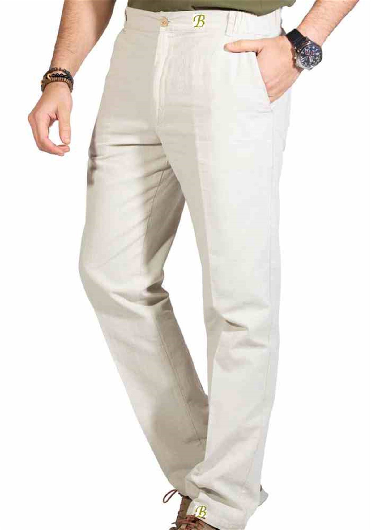 Pantolon Pamuk Gabardin Cepli Beyaz