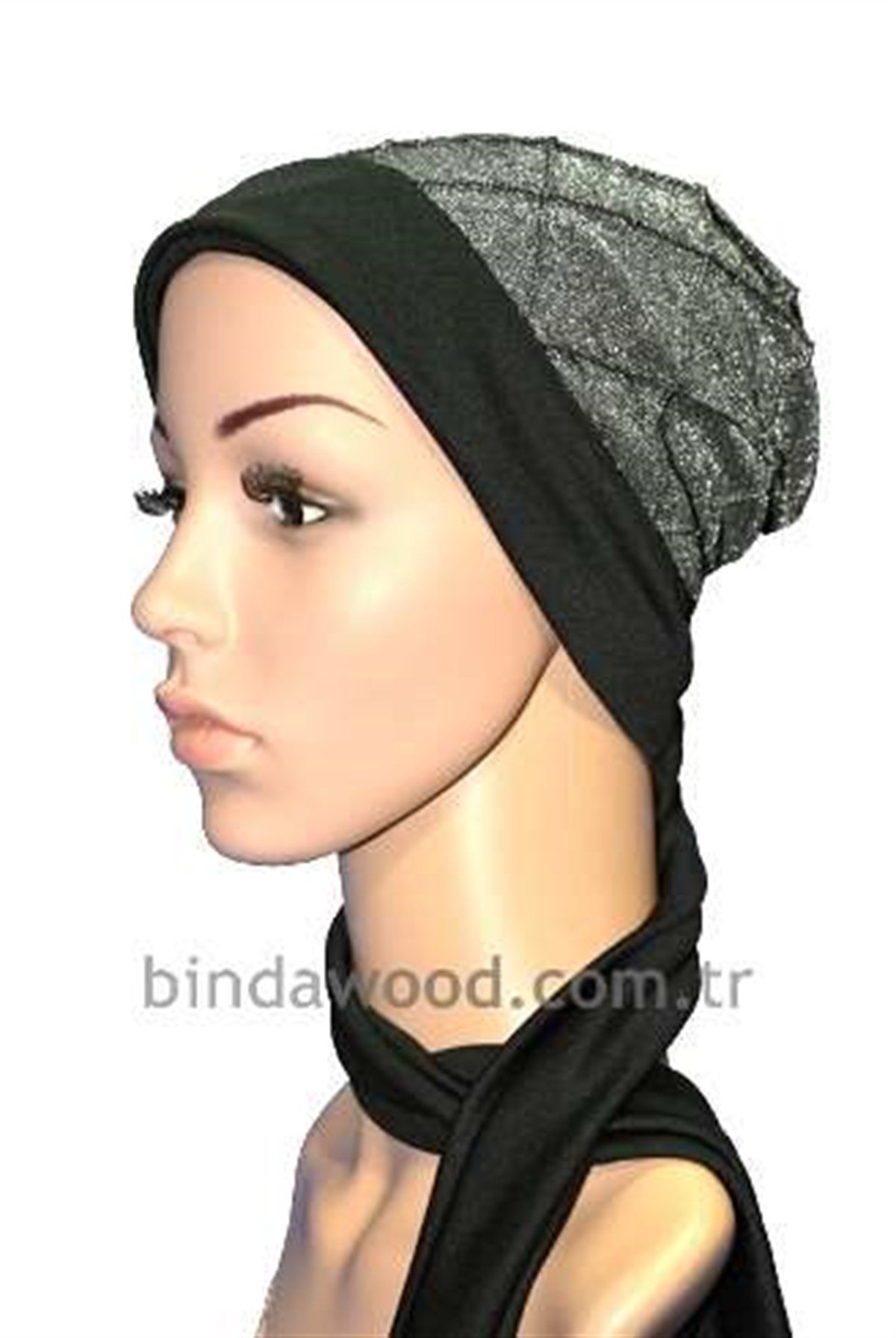 Parlak Gri Abiye Fularlı Türban