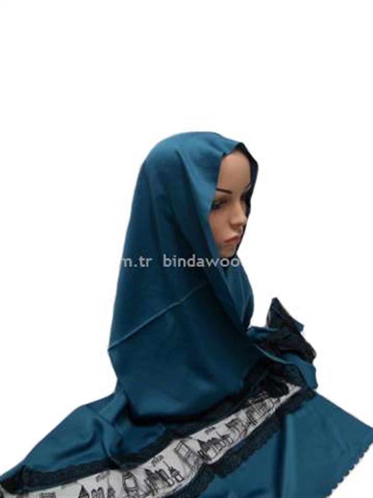 Petrol Yeşili Dantelli Tesettür Şal