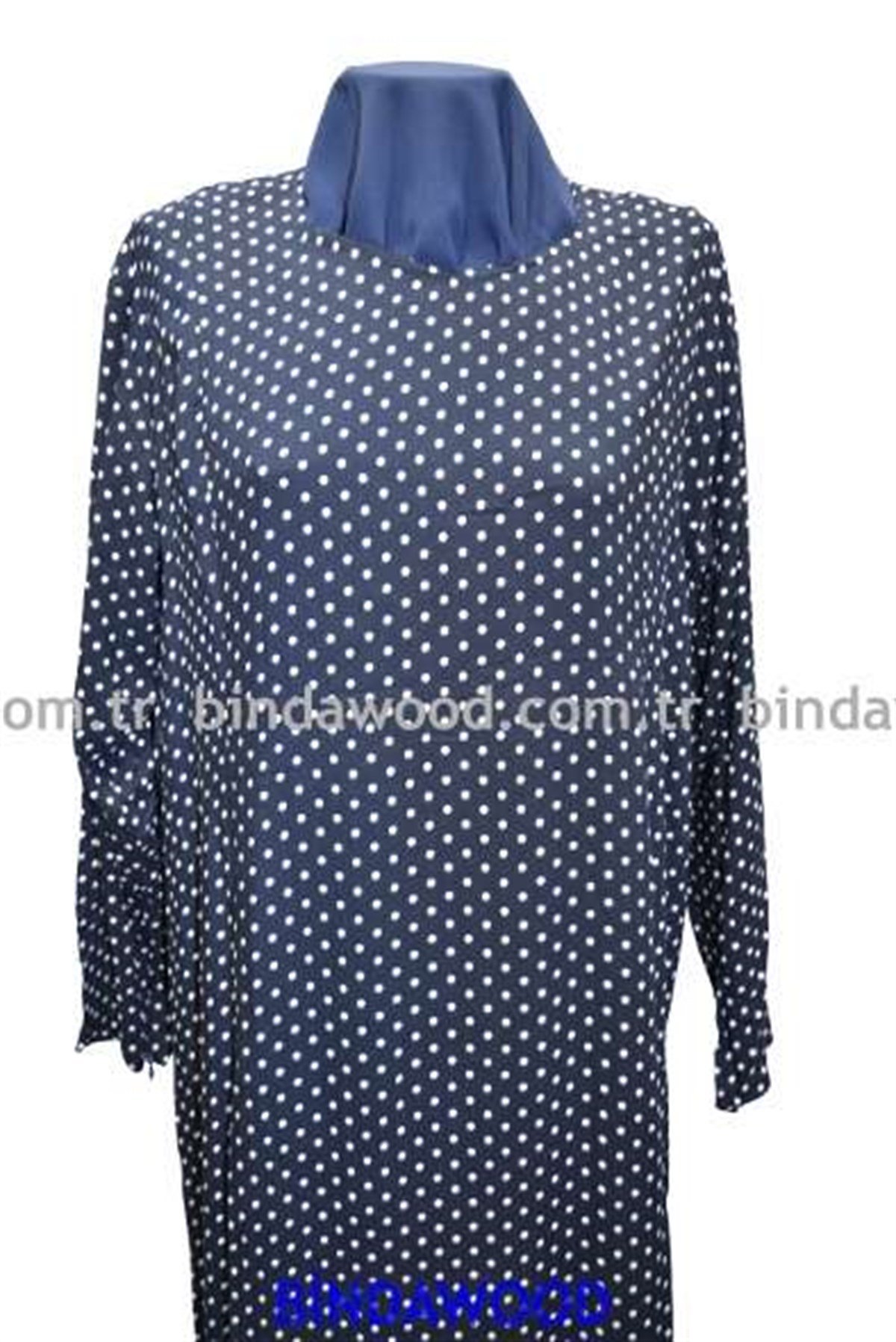 Puanlı Lacivert Desenli Pamuklu Anne Elbise