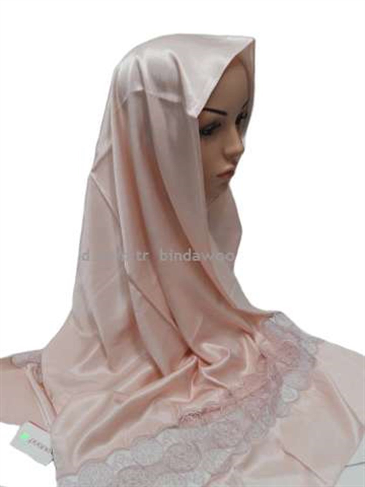 Pudra Rengi Dantelli Abiye Tesettür Şal