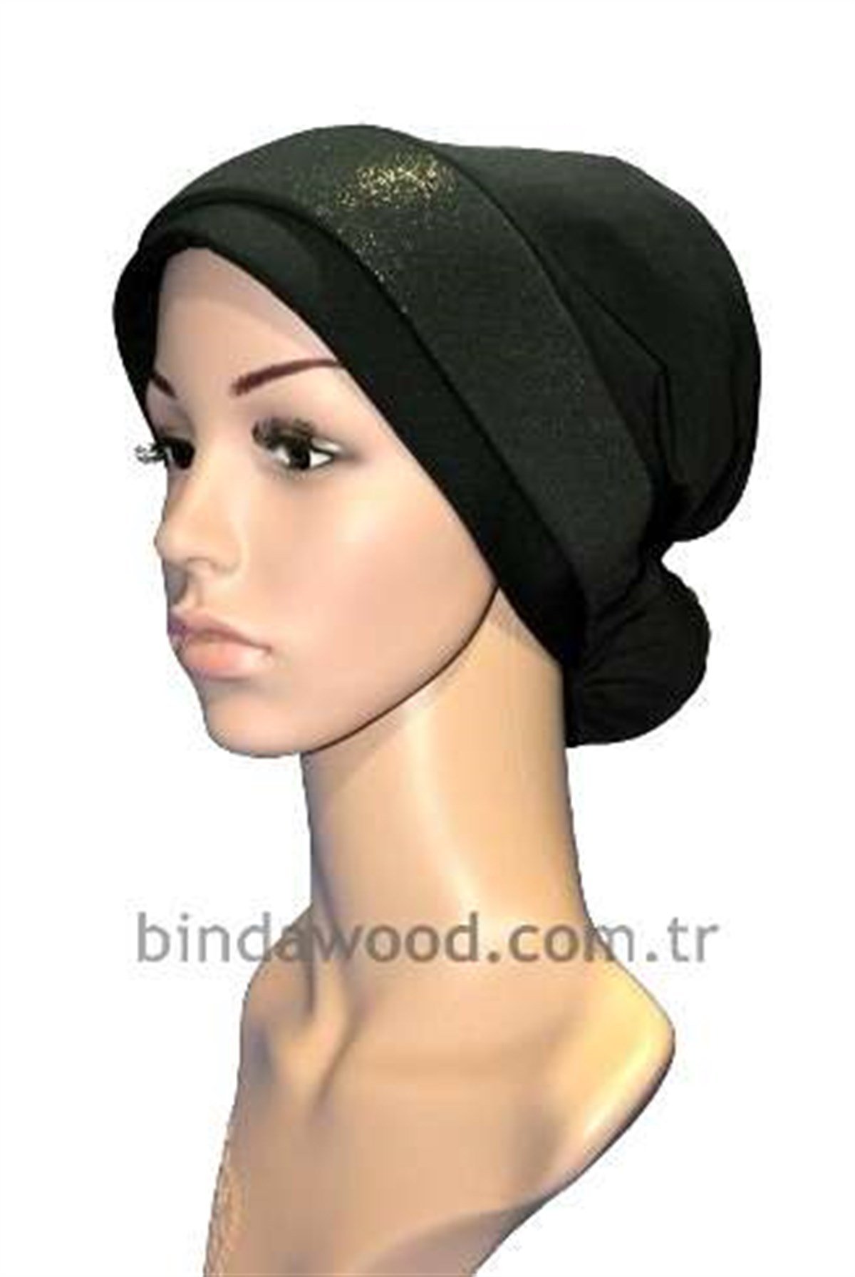 Sarı Simli Yaldız Siyah Topuzlu Fantezi Abiye Türban Bone